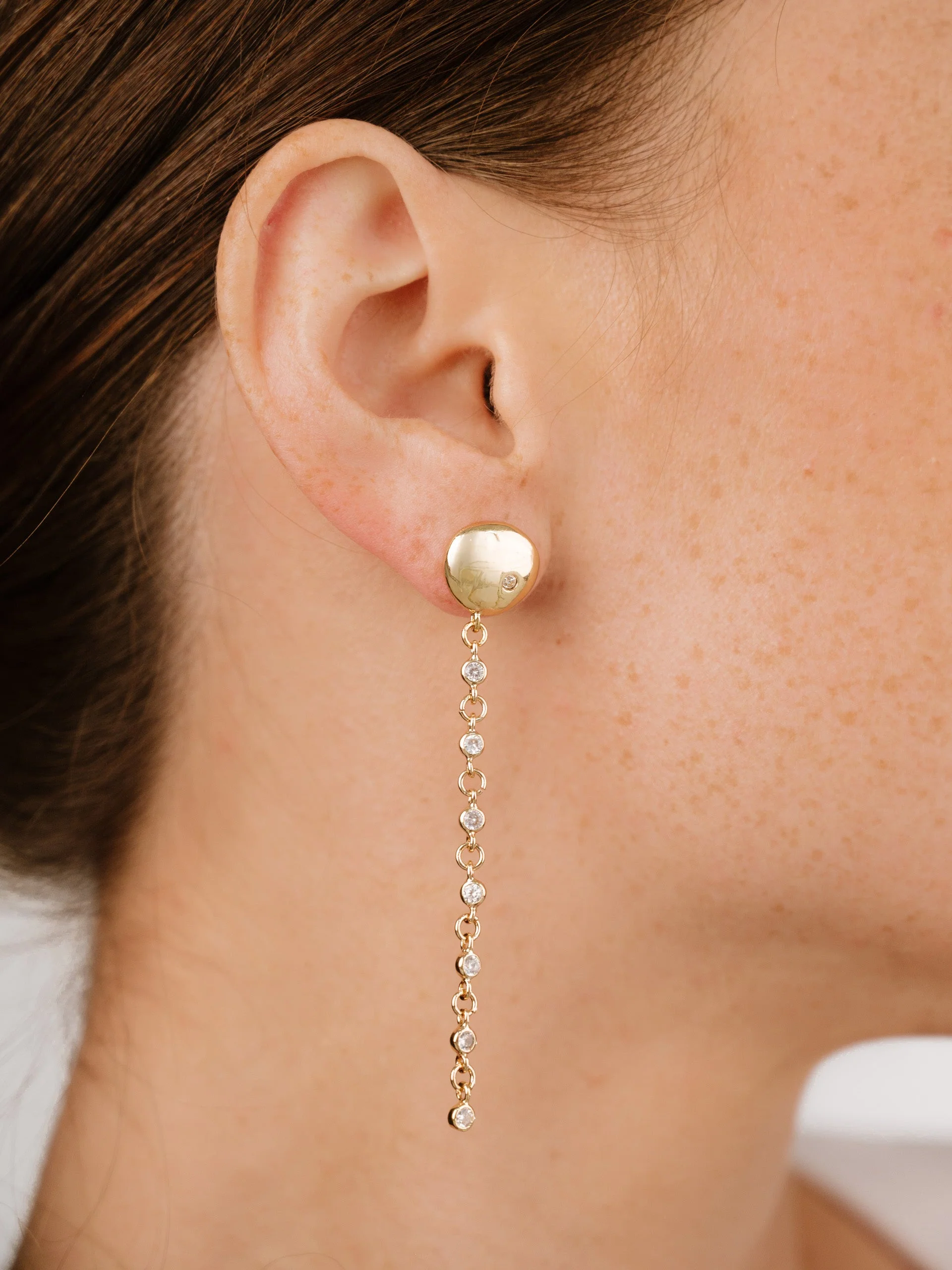 Polished Pebble Linear Chain Earrings - Image 5
