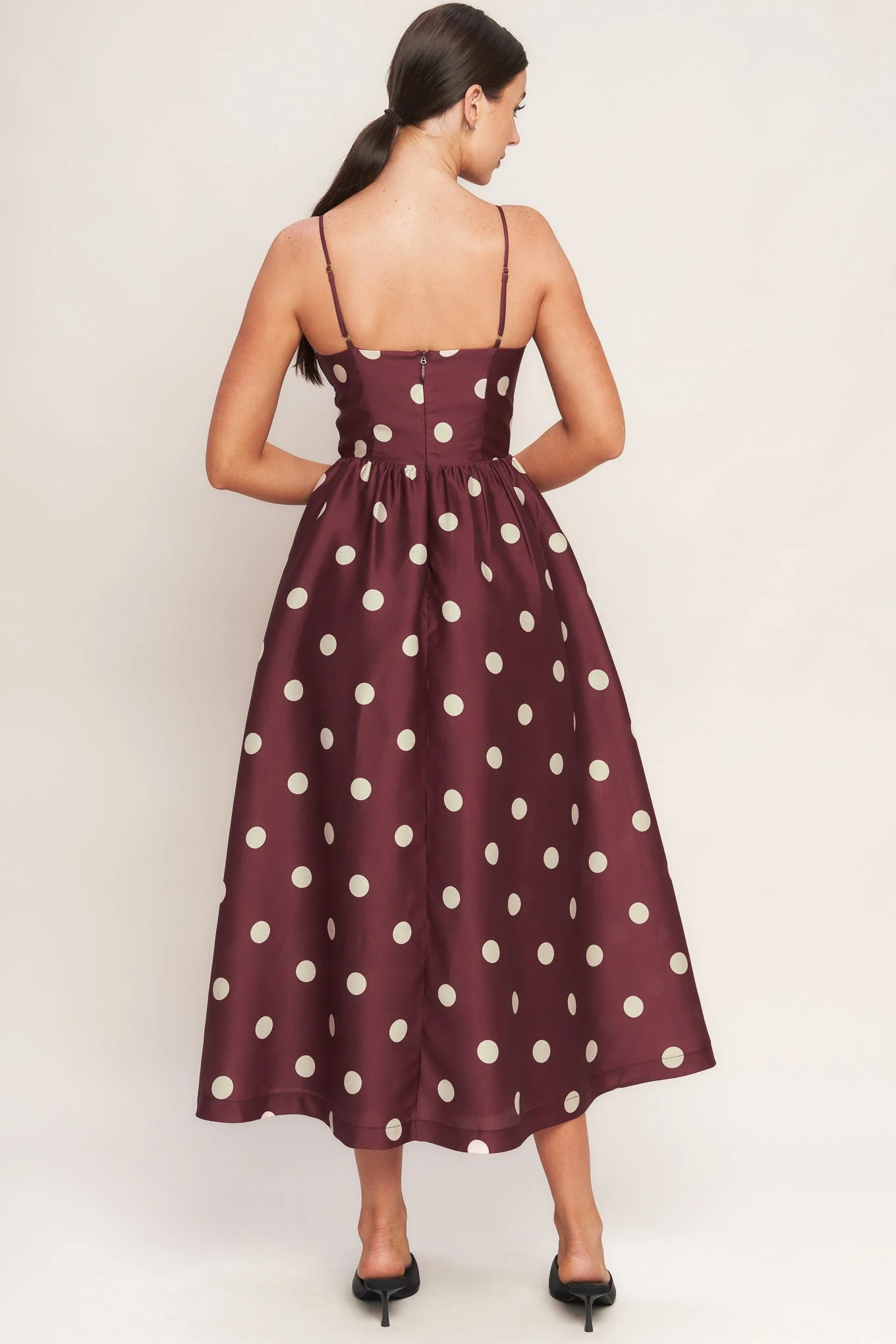 POLKA DOT CHIC BURGUNDY MIDI DRESS - Image 3