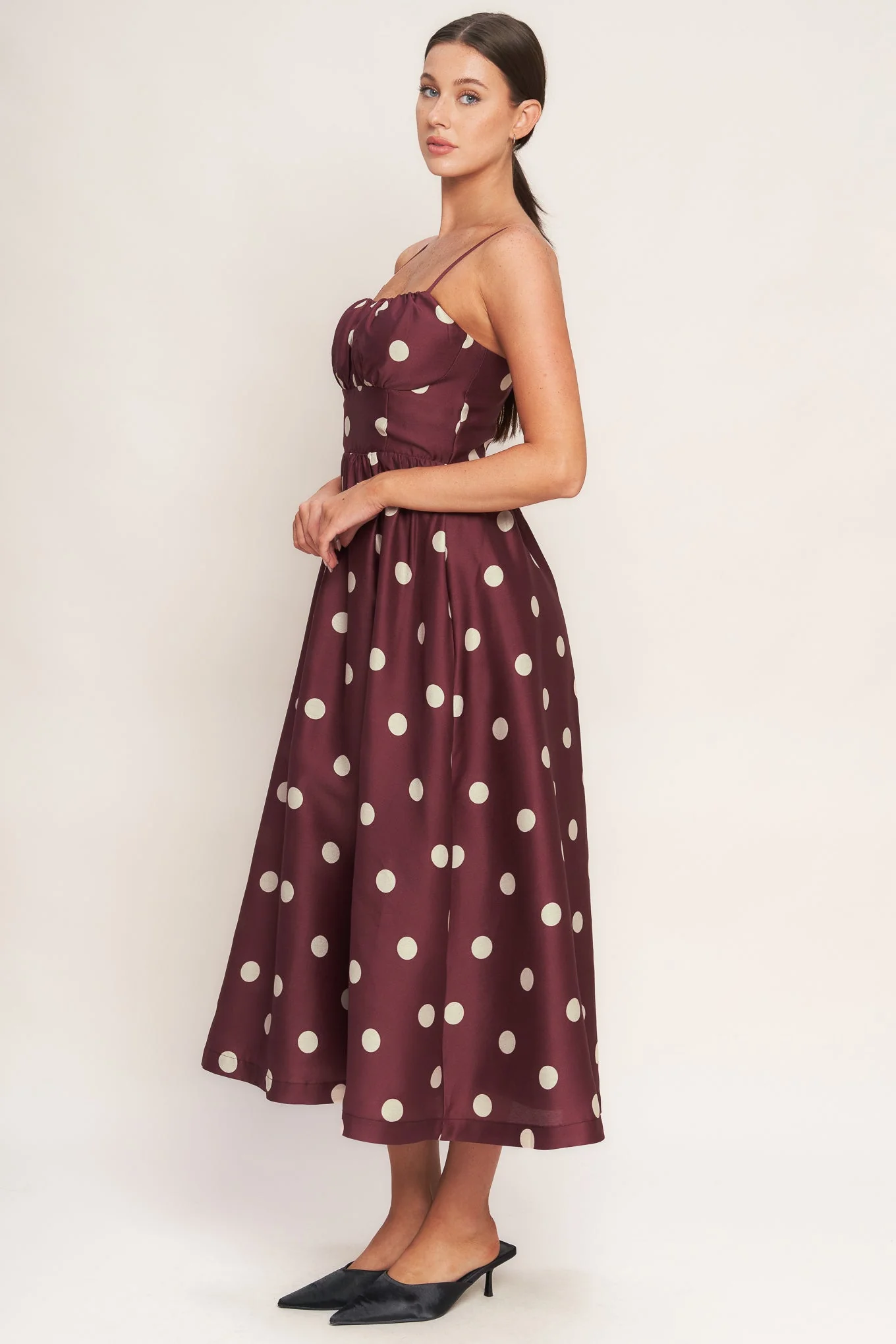 POLKA DOT CHIC BURGUNDY MIDI DRESS - Image 6