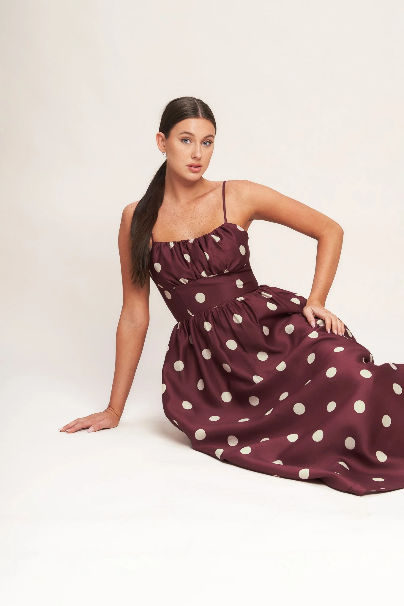 POLKA DOT CHIC BURGUNDY MIDI DRESS - Image 7