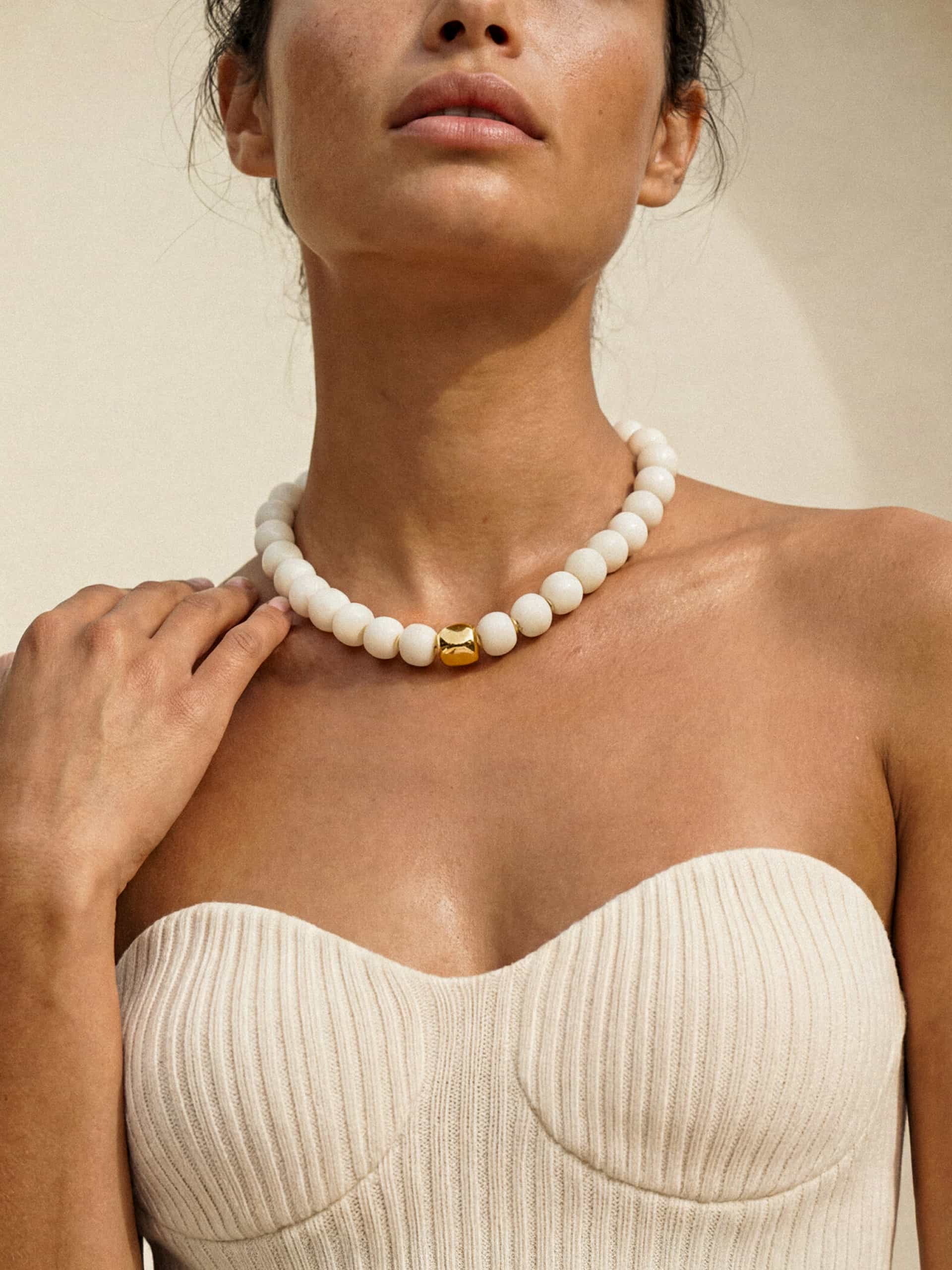 Power Bead Statement Necklace in Bone - Image 2