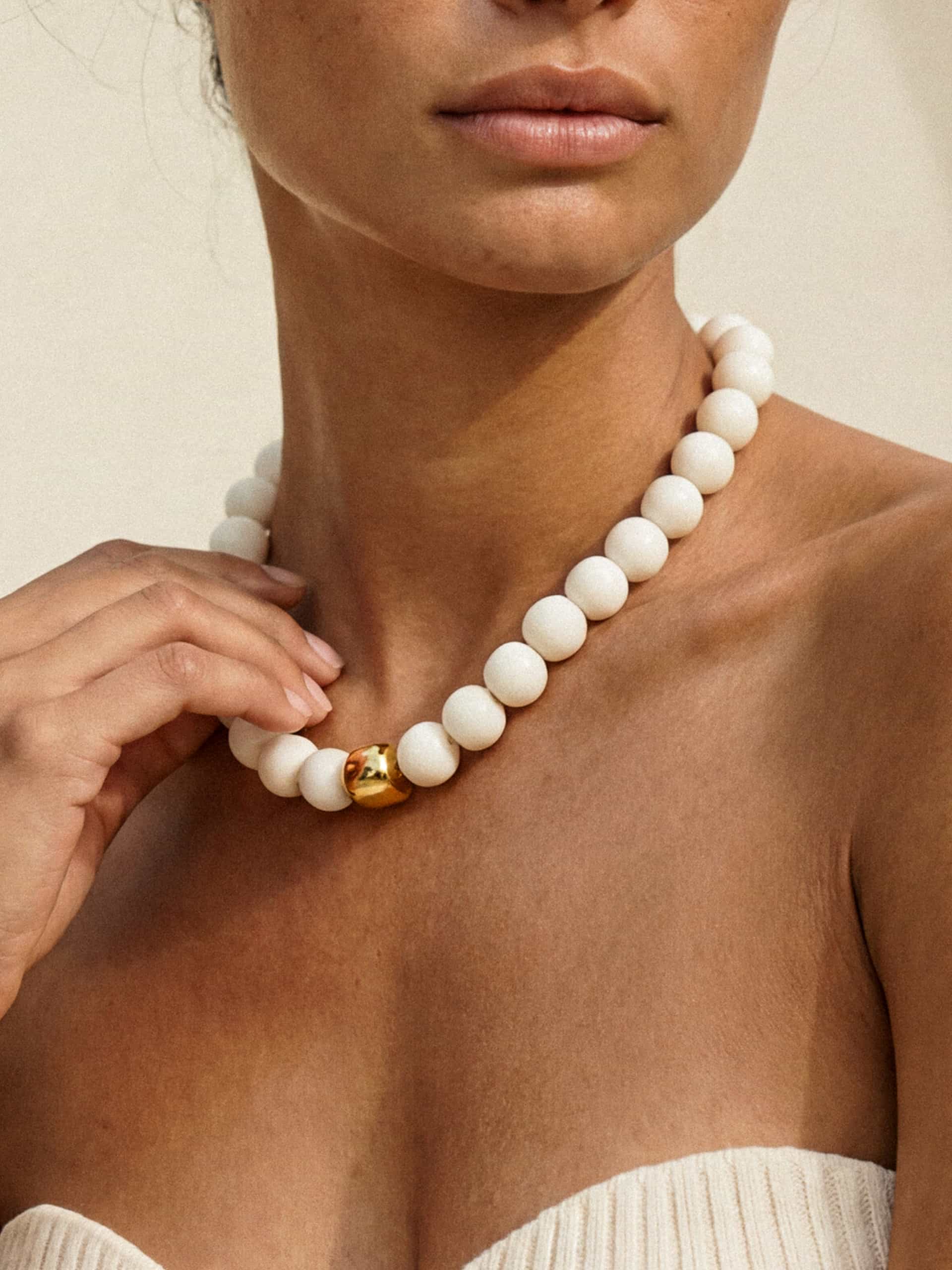 Power Bead Statement Necklace in Bone - Image 4