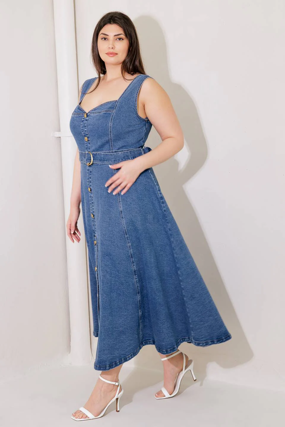 PRETTIEST BEHAVIOR DENIM MIDI DRESS - Image 11