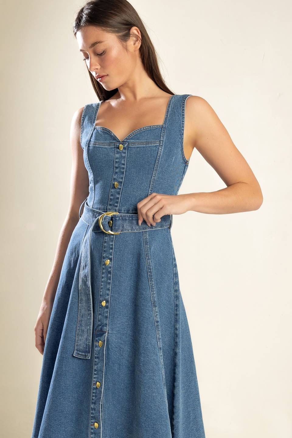 PRETTIEST BEHAVIOR DENIM MIDI DRESS - Image 3