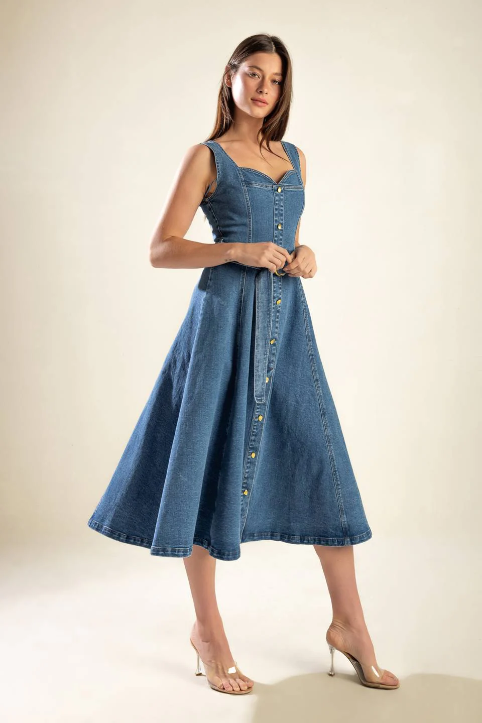 PRETTIEST BEHAVIOR DENIM MIDI DRESS - Image 4