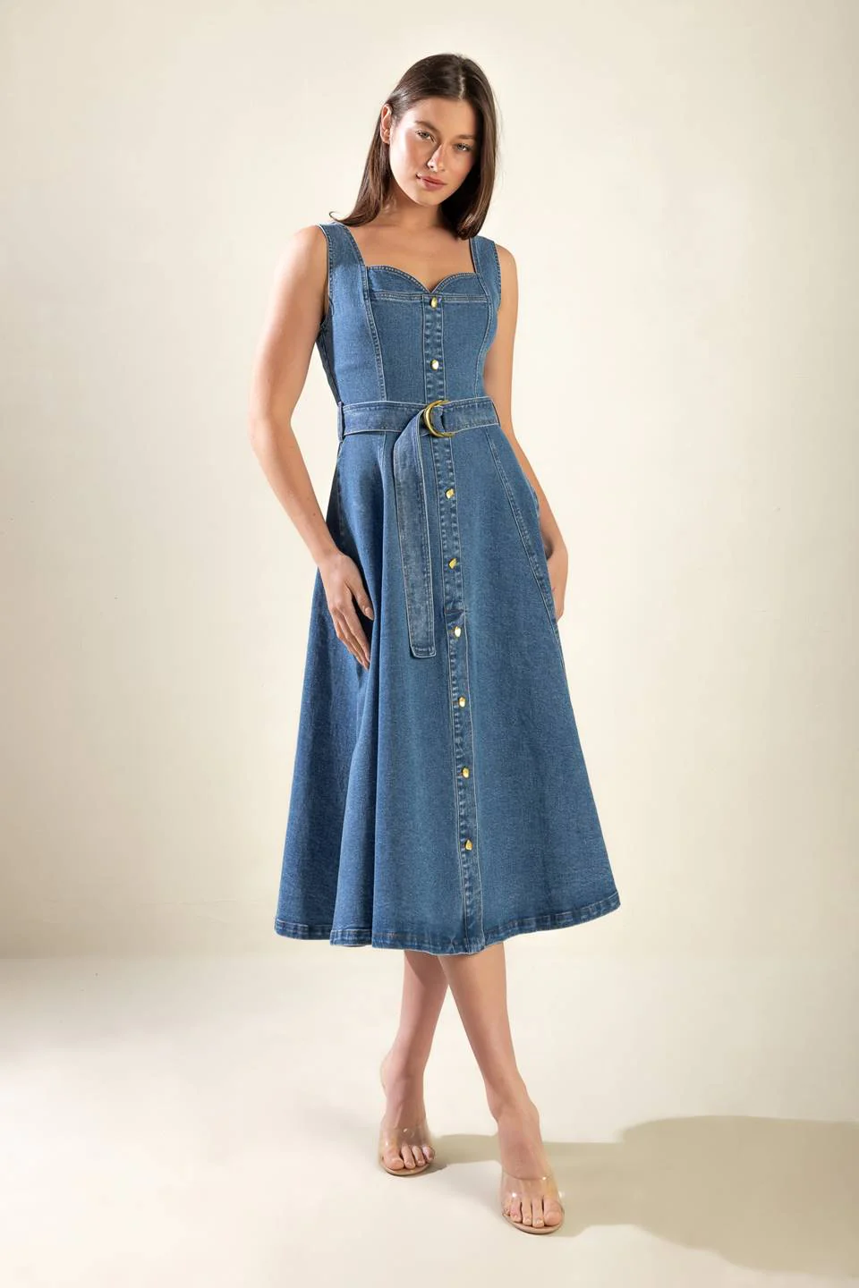 PRETTIEST BEHAVIOR DENIM MIDI DRESS - Image 6