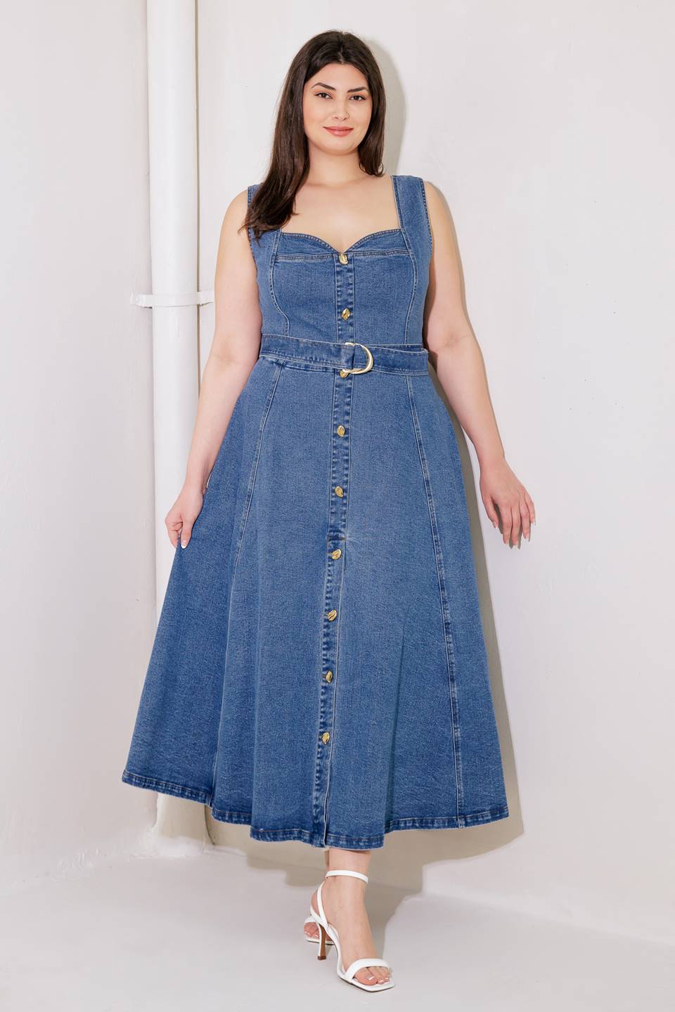 PRETTIEST BEHAVIOR DENIM MIDI DRESS - Image 9