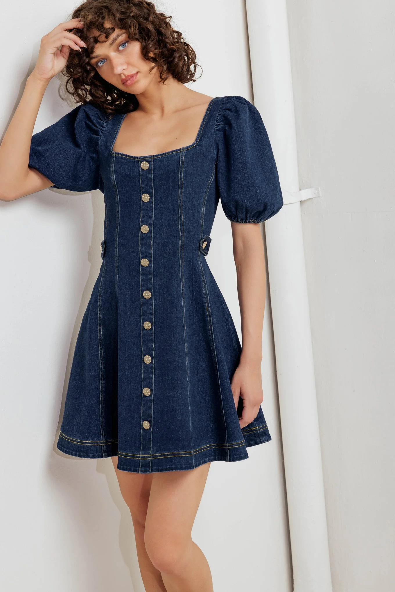 PUFF & PLAY DENIM MINI DRESS - FINAL SALE - Image 3