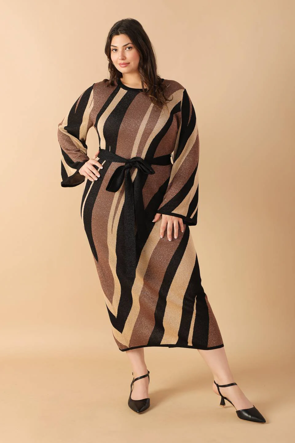 PUT ON A SMILE BROWN MIDI SWEATER DRESS - Image 10