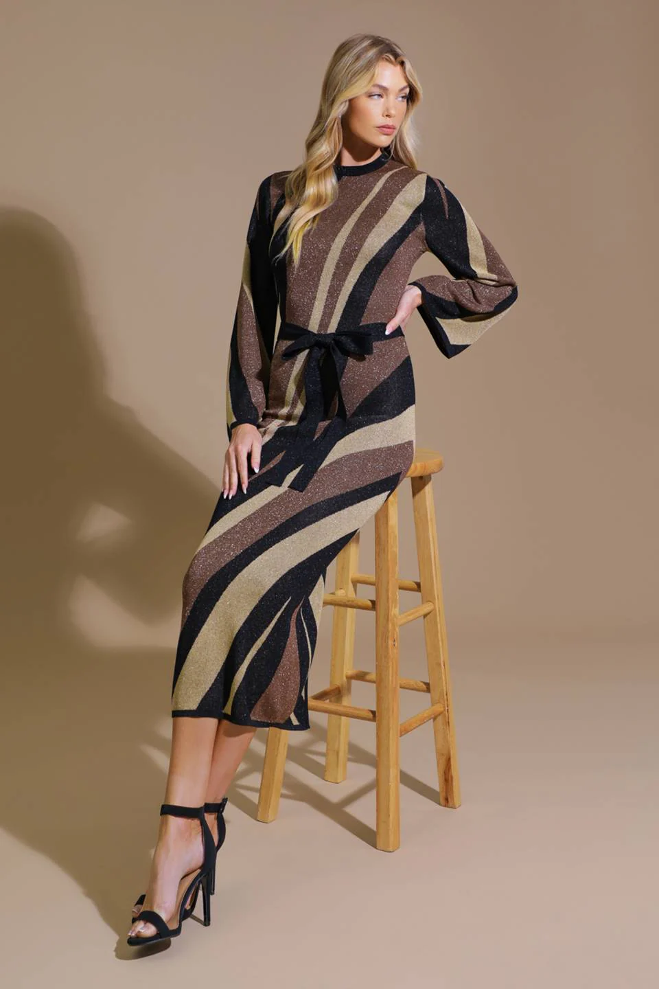 PUT ON A SMILE BROWN MIDI SWEATER DRESS - Image 5