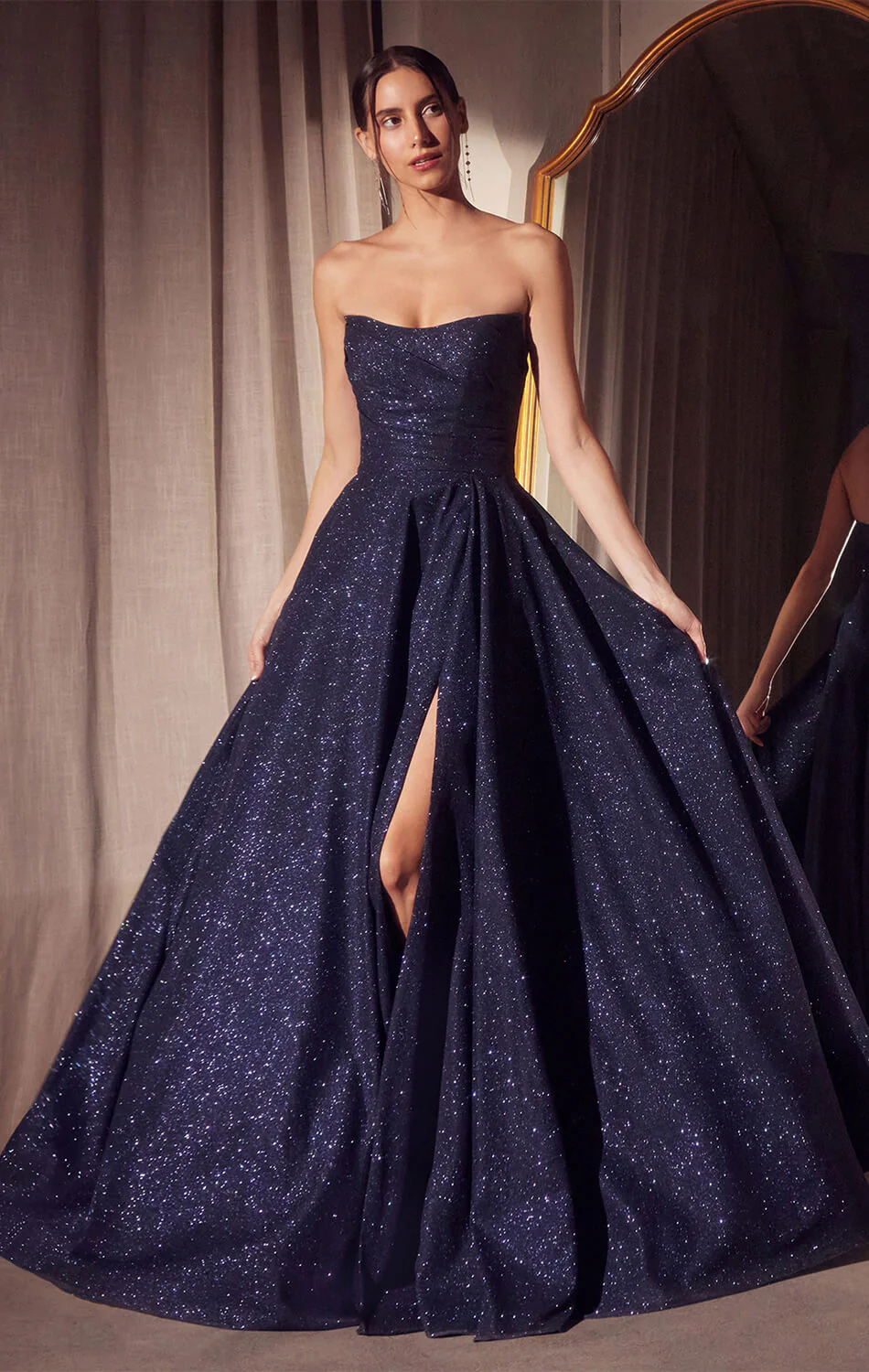 Quinn Gown - Long Strapless Glitter A-line Dress - Image 10