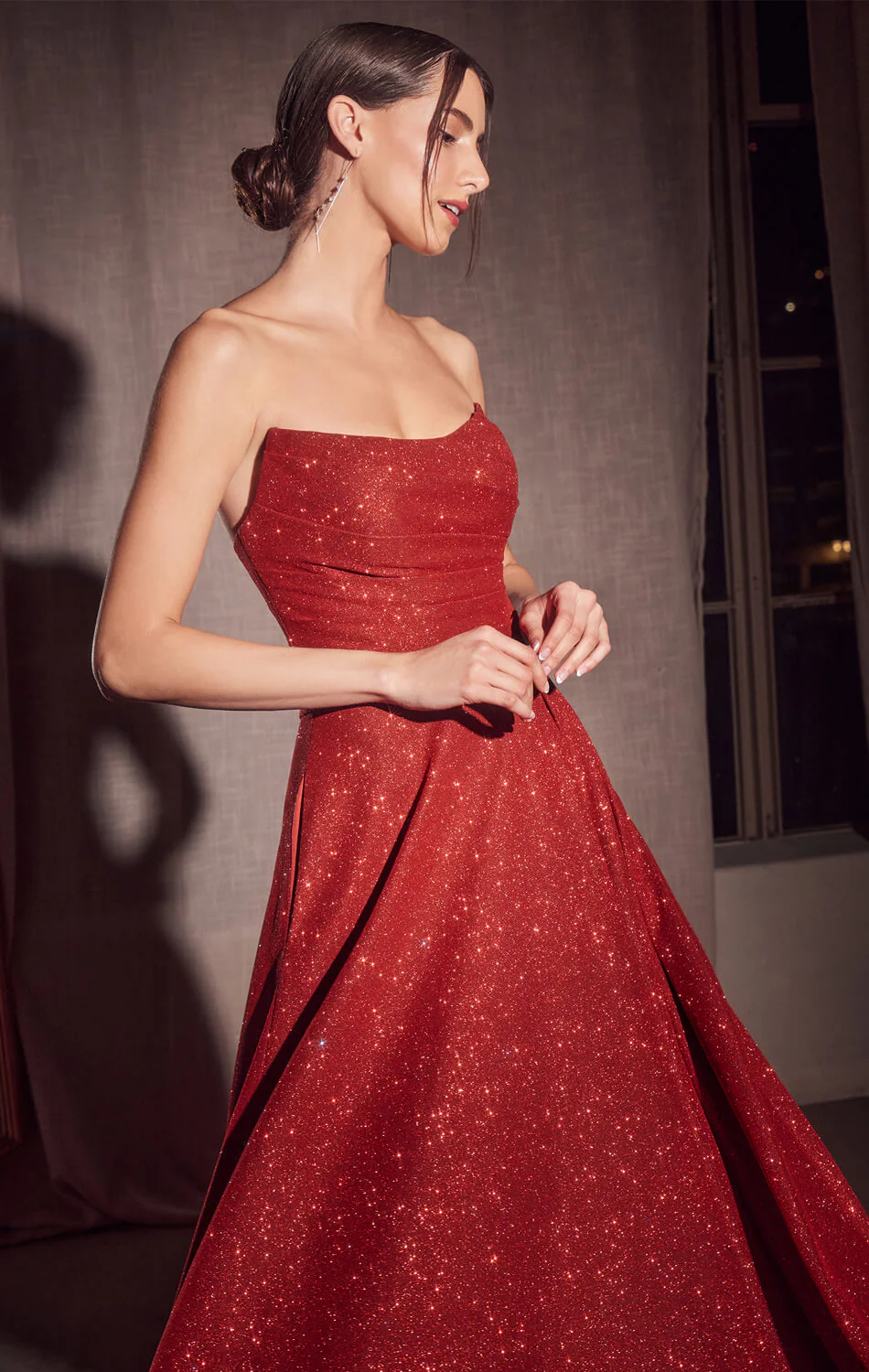 Quinn Gown - Long Strapless Glitter A-line Dress - Image 15