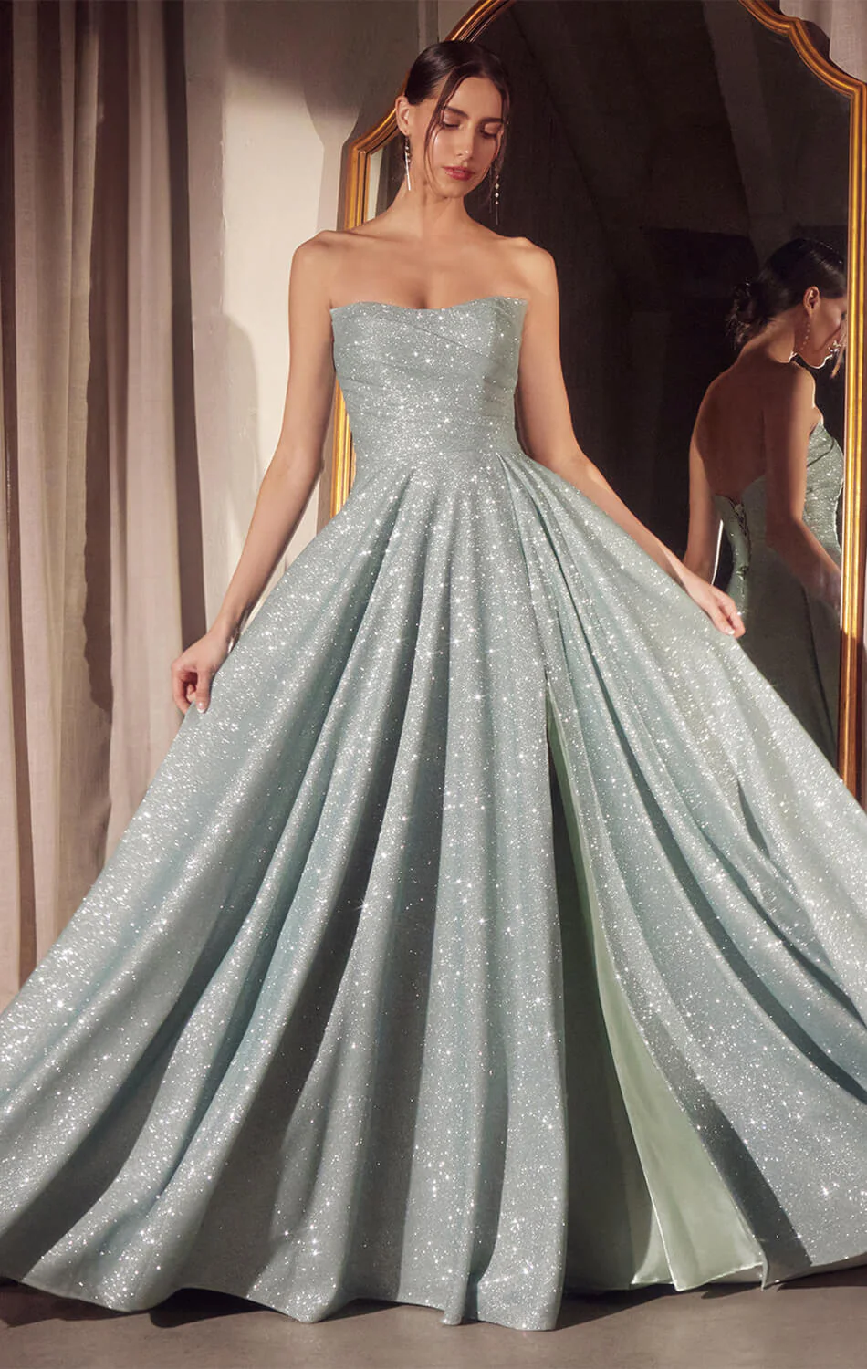 Quinn Gown - Long Strapless Glitter A-line Dress - Image 6