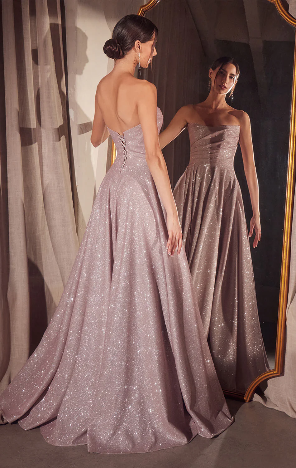 Quinn Gown - Long Strapless Glitter A-line Dress - Image 9