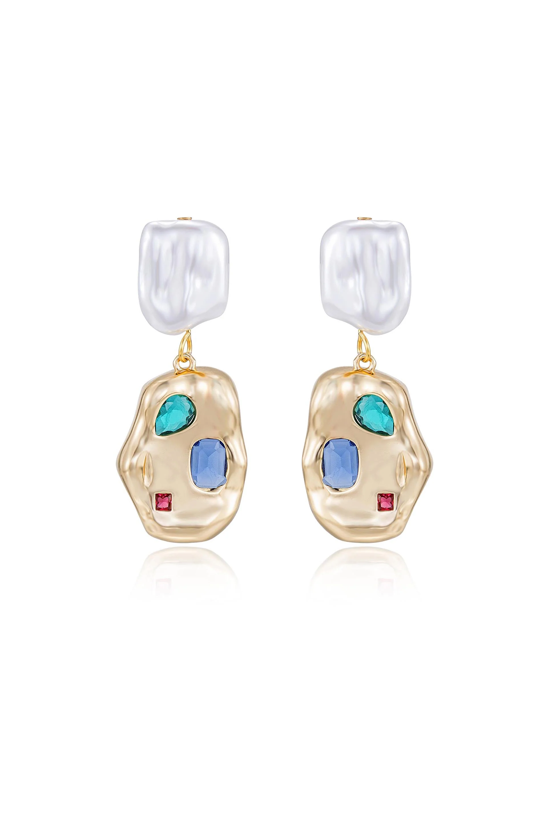Rainbow Crystal Nugget & Pearl Earrings - Image 2