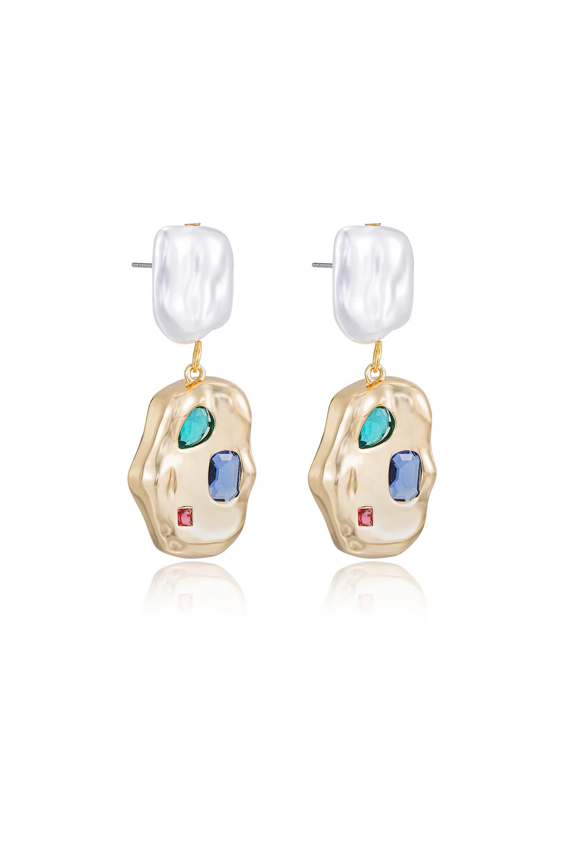 Rainbow Crystal Nugget & Pearl Earrings - Image 3
