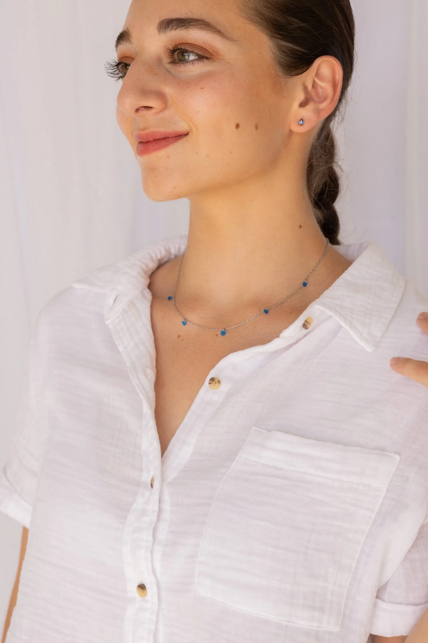 Raindrop Stud Earring in Blue Crystal - Image 2