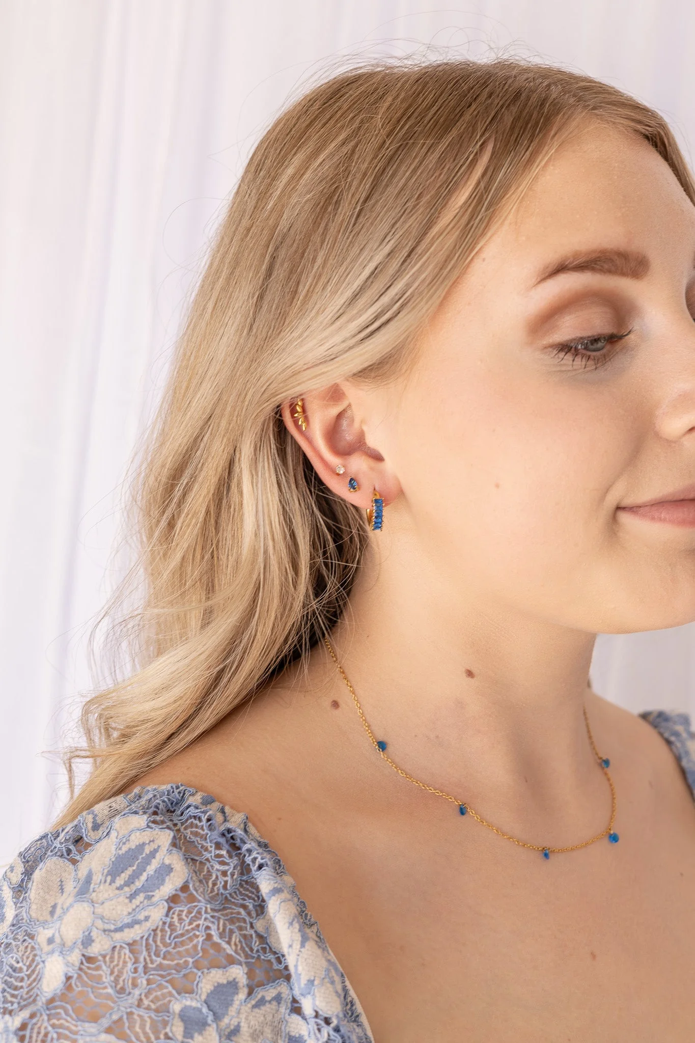 Raindrop Stud Earring in Blue Crystal - Image 6