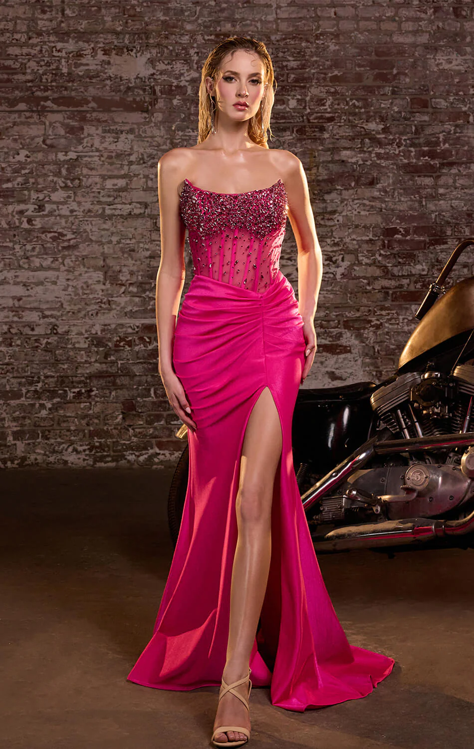 RAQUEL GOWN - STRAPLESS DRESS WITH BEADED BODICE - Image 3