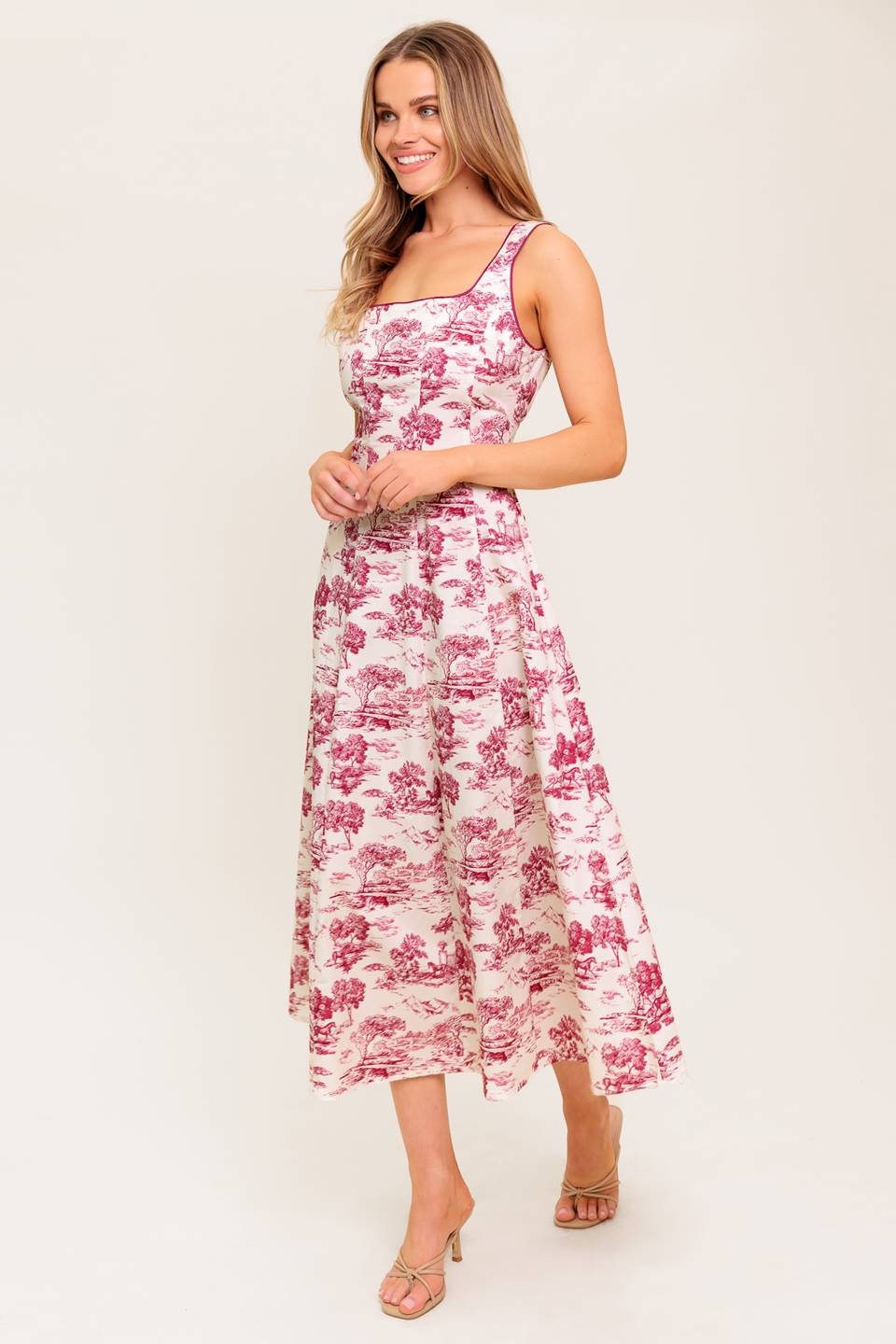 RASPBERRY ROSÉ TOILE MIDI DRESS - BERRY - Image 8
