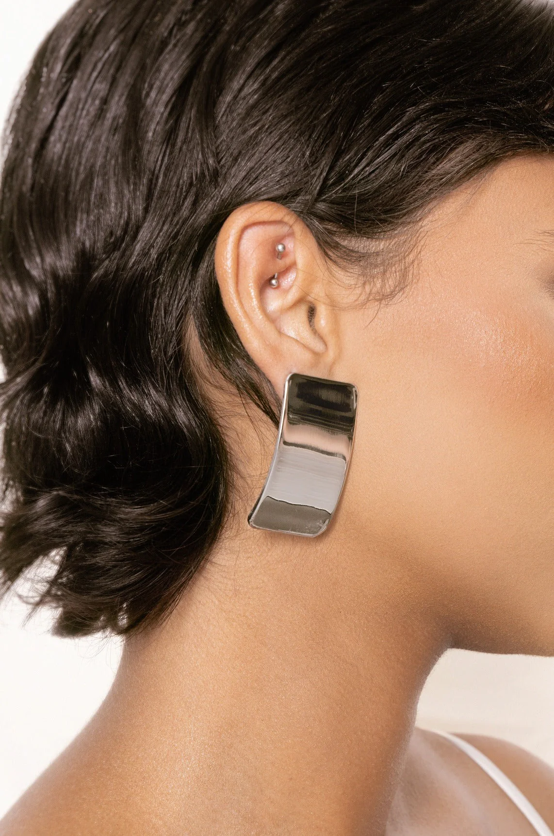 Rectangle Metal Stud Earrings - Image 4