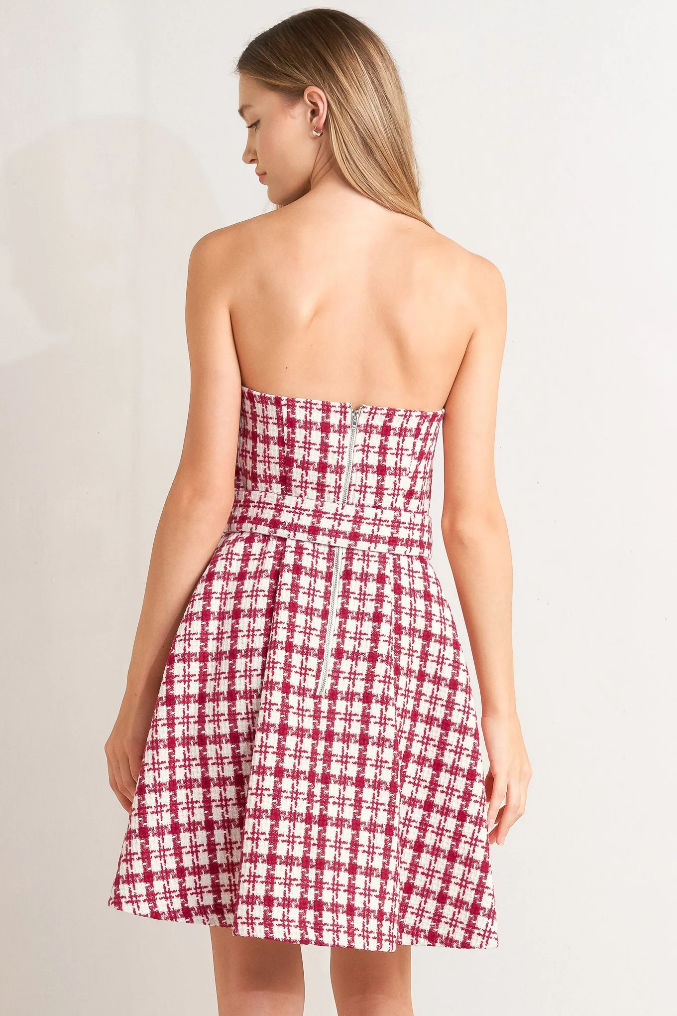 RED CHECK TWEED MINI DRESS - Image 5