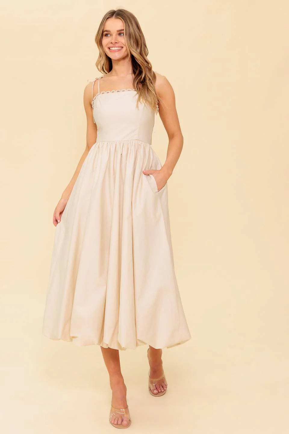 REGAL CUTIE BUBBLE HEM MIDI DRESS - CREAM - Image 3