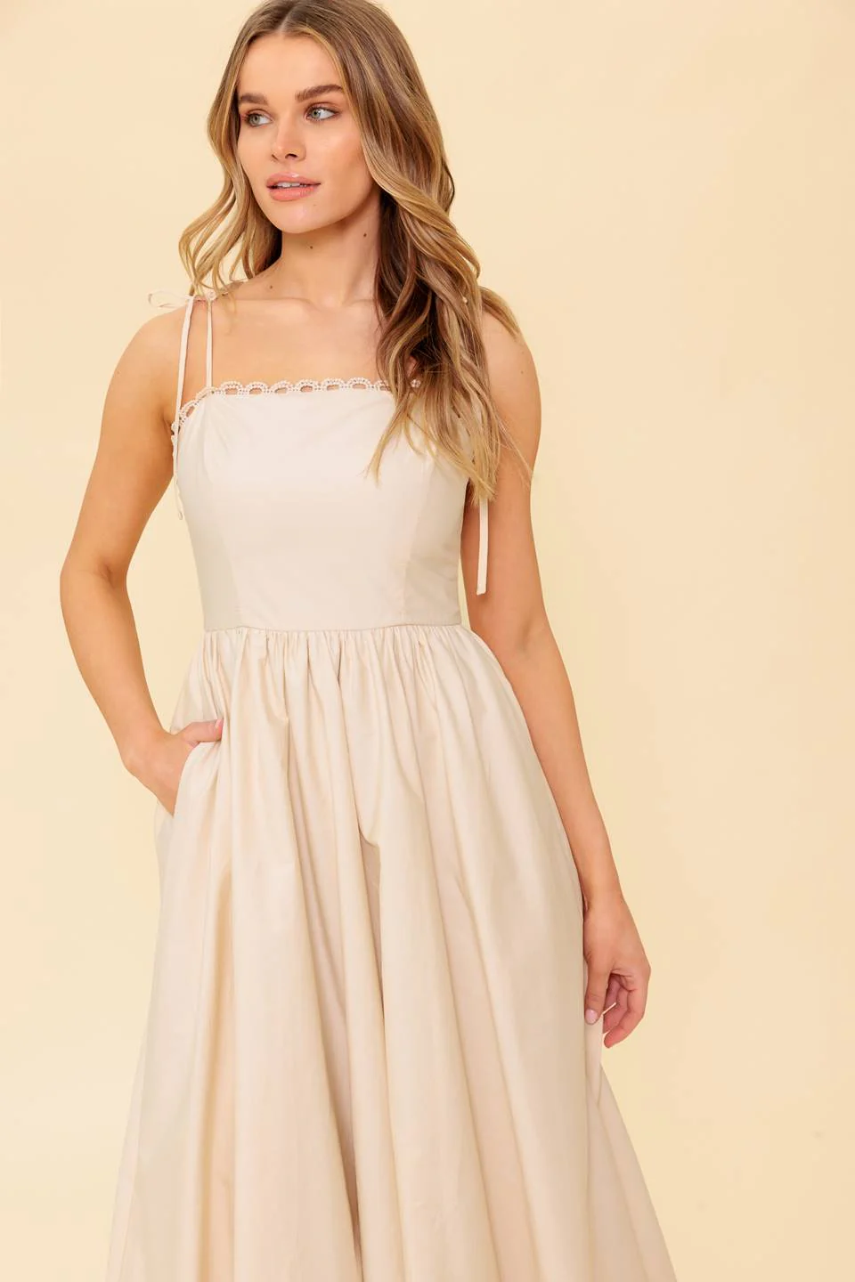 REGAL CUTIE BUBBLE HEM MIDI DRESS - CREAM - Image 5