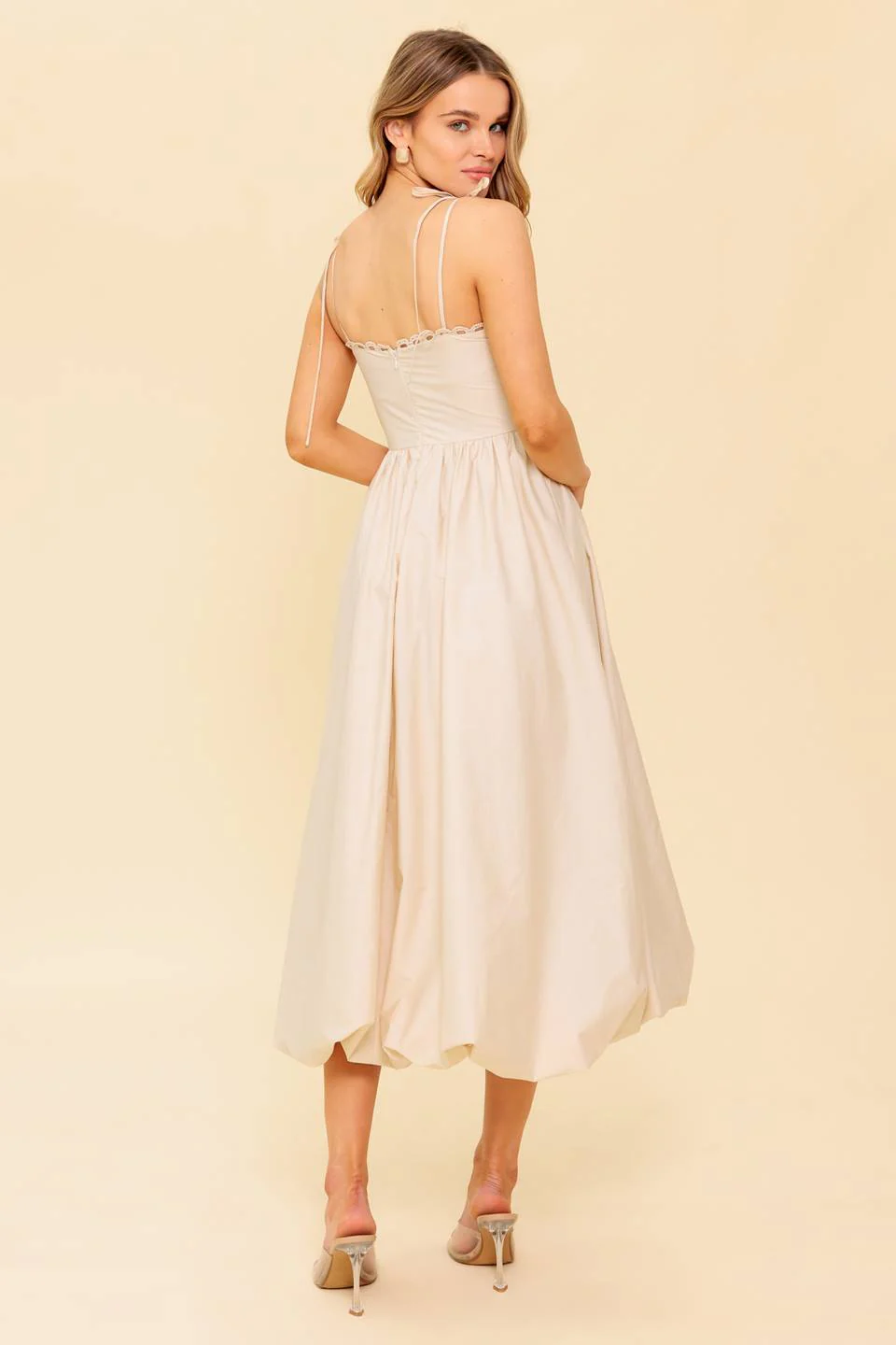 REGAL CUTIE BUBBLE HEM MIDI DRESS - CREAM - Image 7