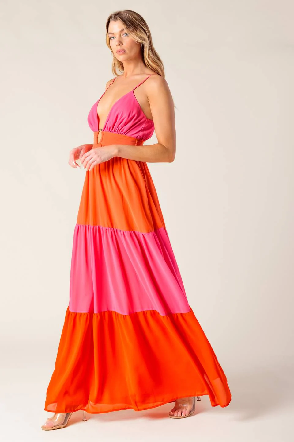 REGAL SUNRISE - PINK & RED COLOR BLOCKED MAXI DRESS - Image 3