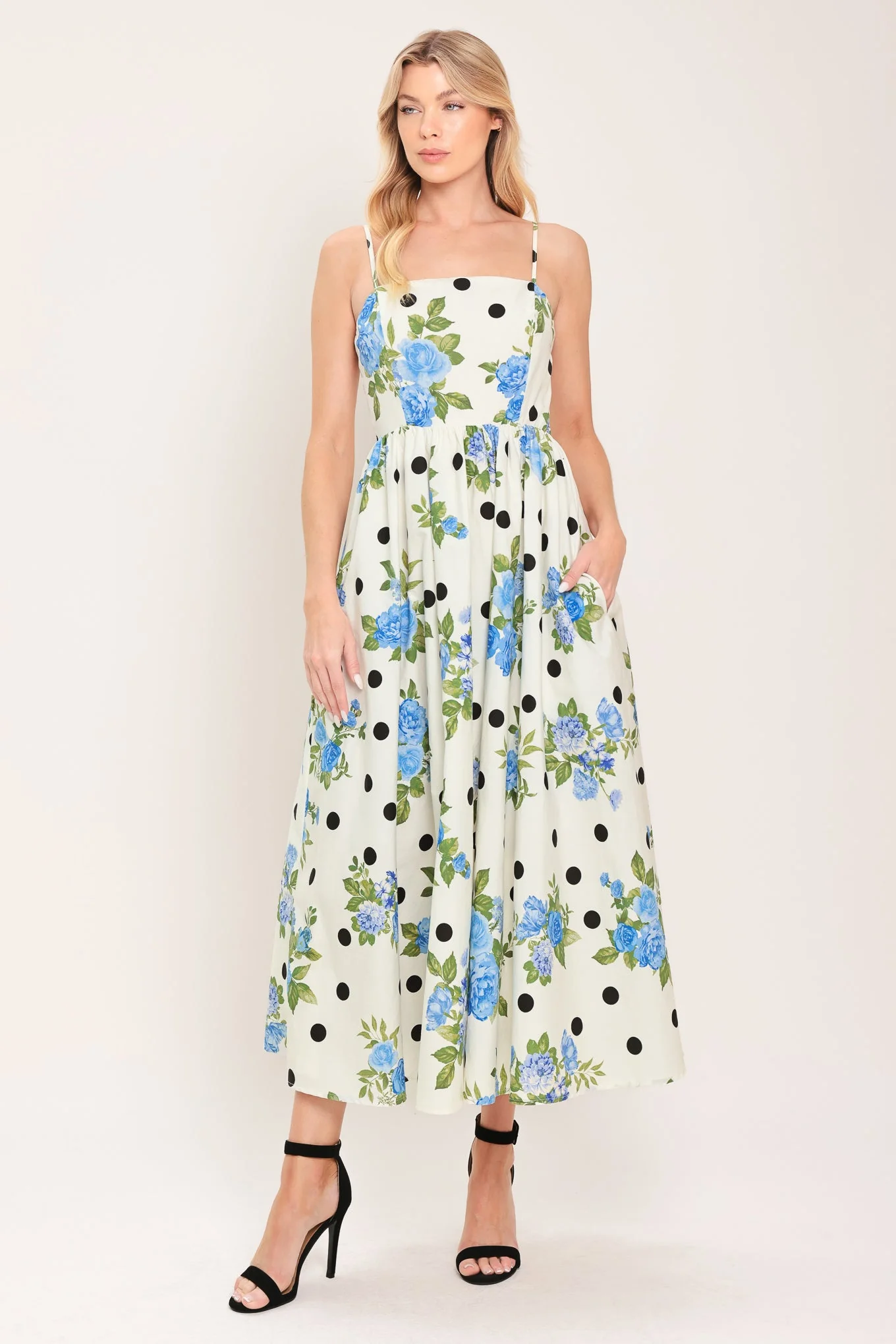 RETRO FLORA WOVEN MIDI DRESS - Image 3