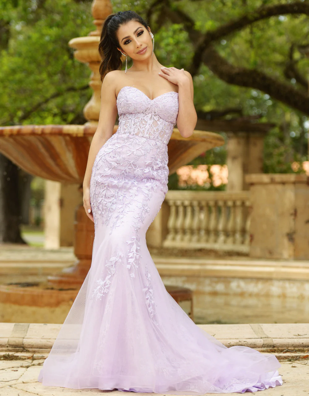 Reva Corset Gown - Lilac Floral Lace Dress - Image 4
