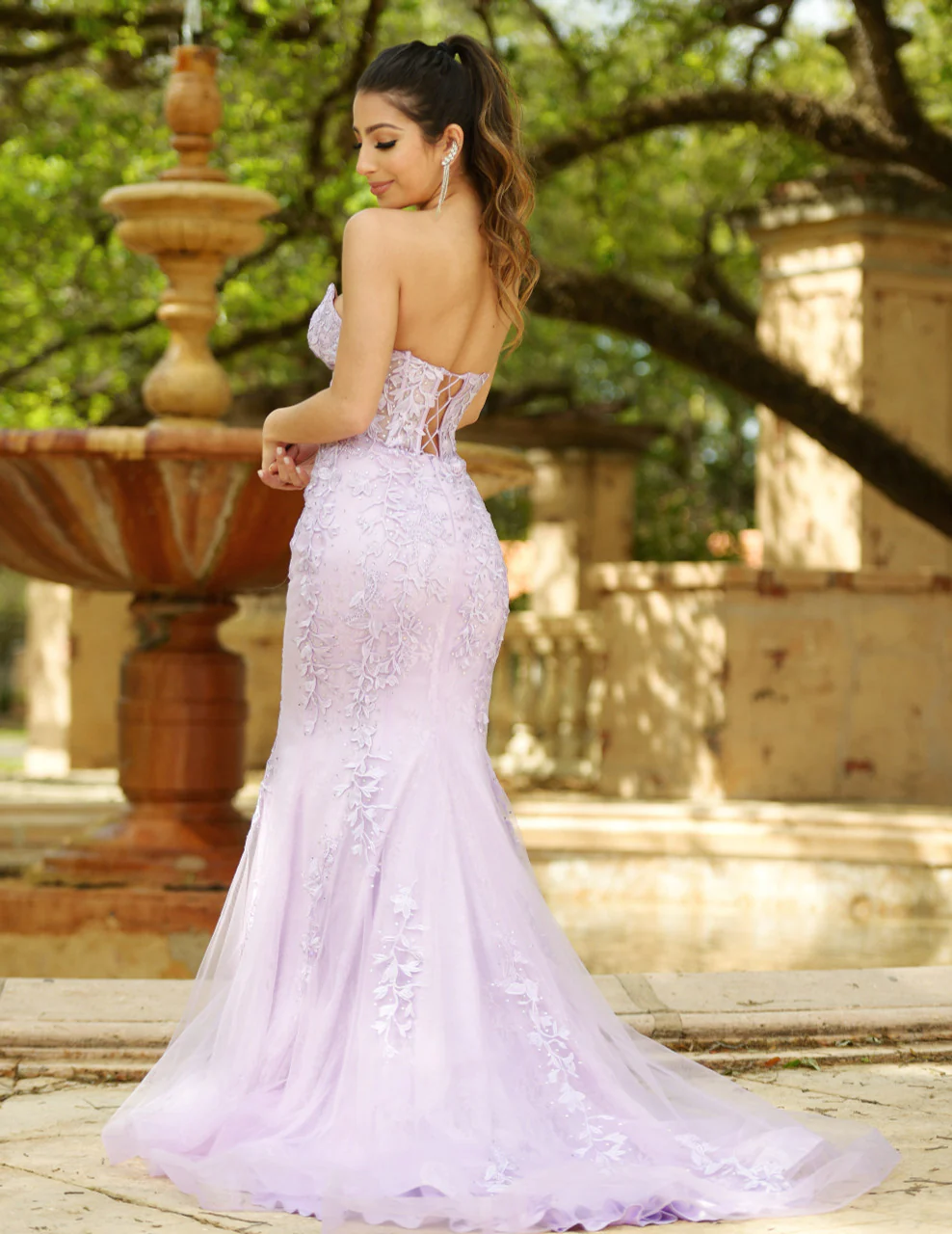 Reva Corset Gown - Lilac Floral Lace Dress - Image 6