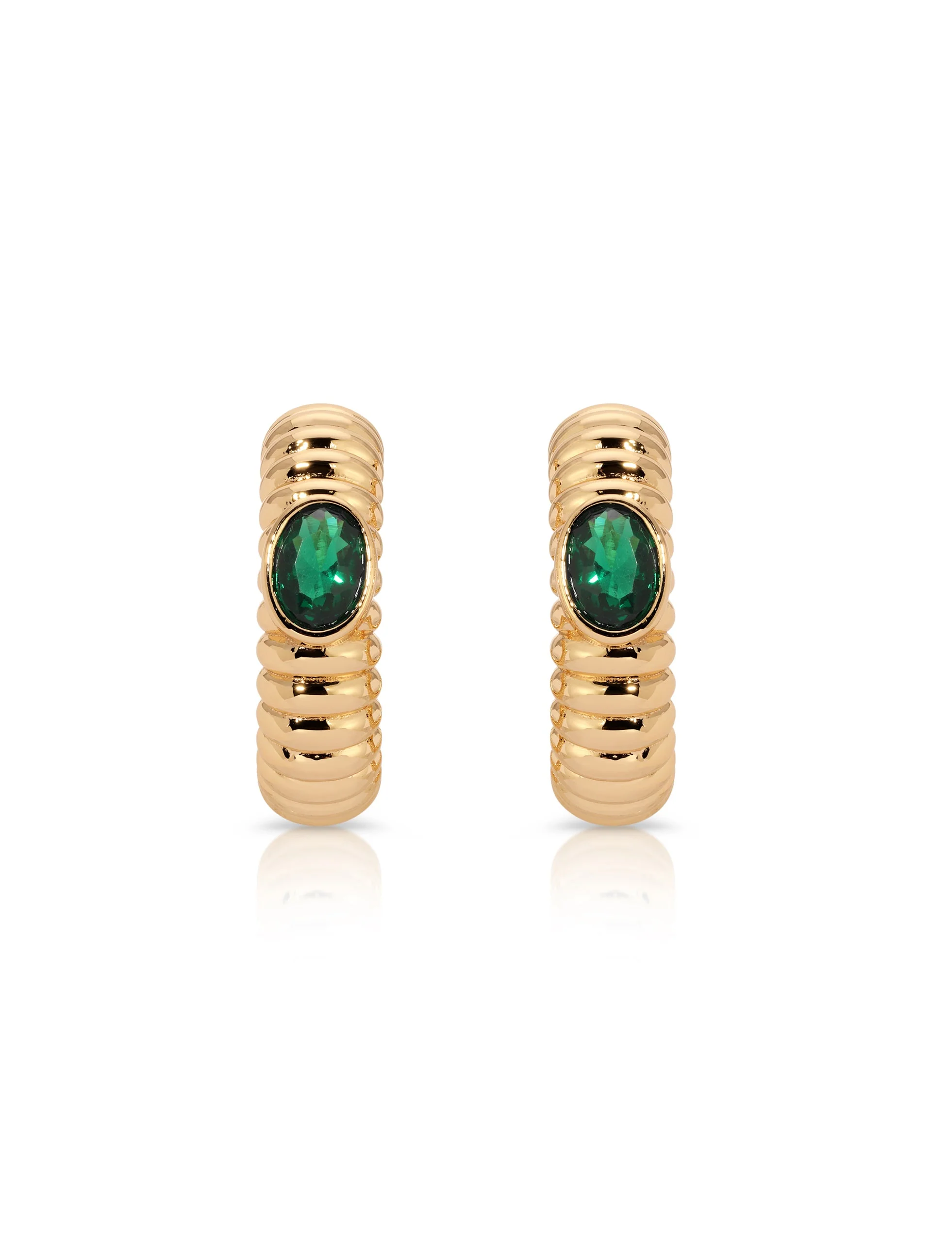 Ribbed Emerald Large Hoops - Image 3