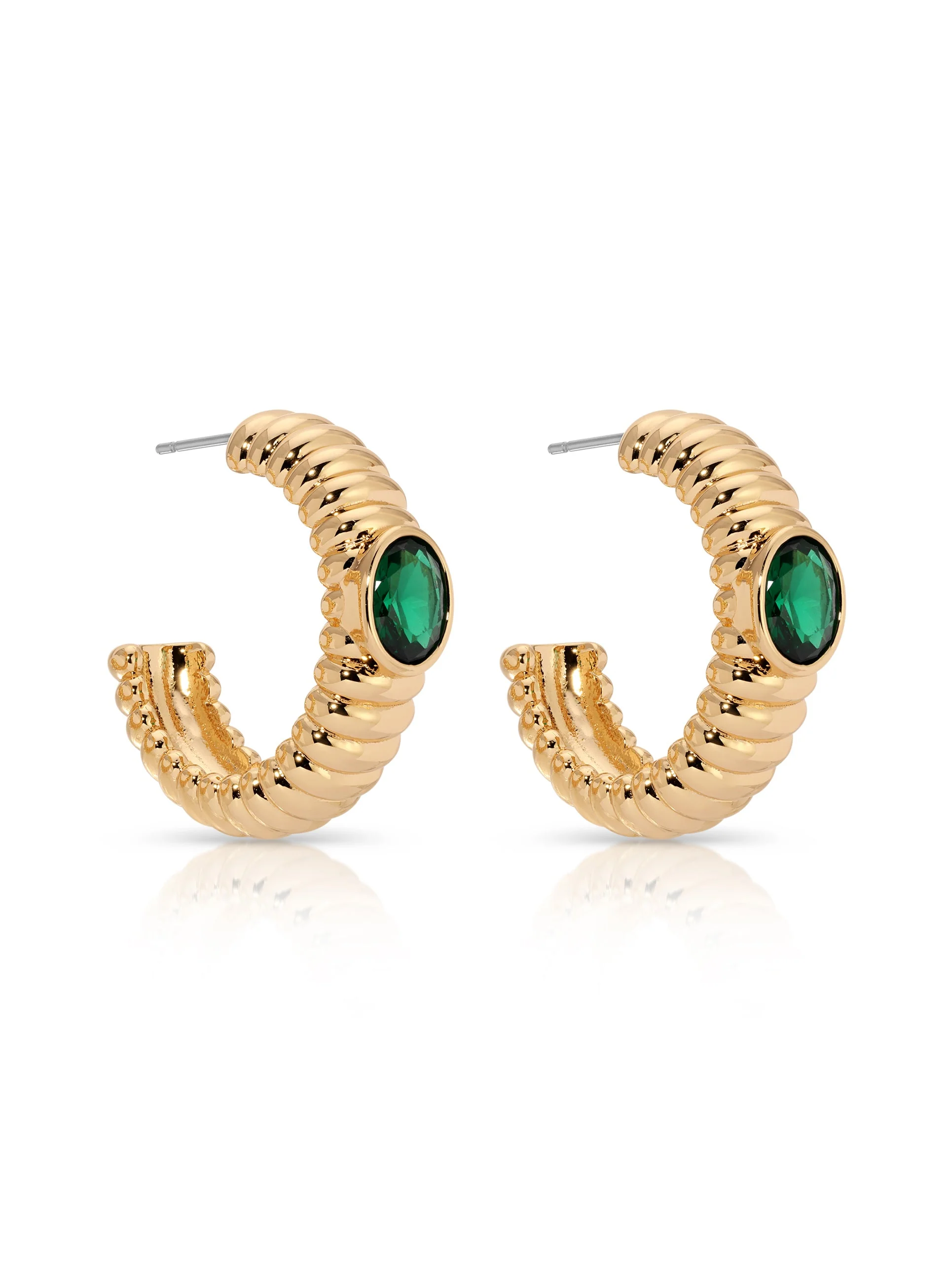 Ribbed Emerald Large Hoops - Image 5