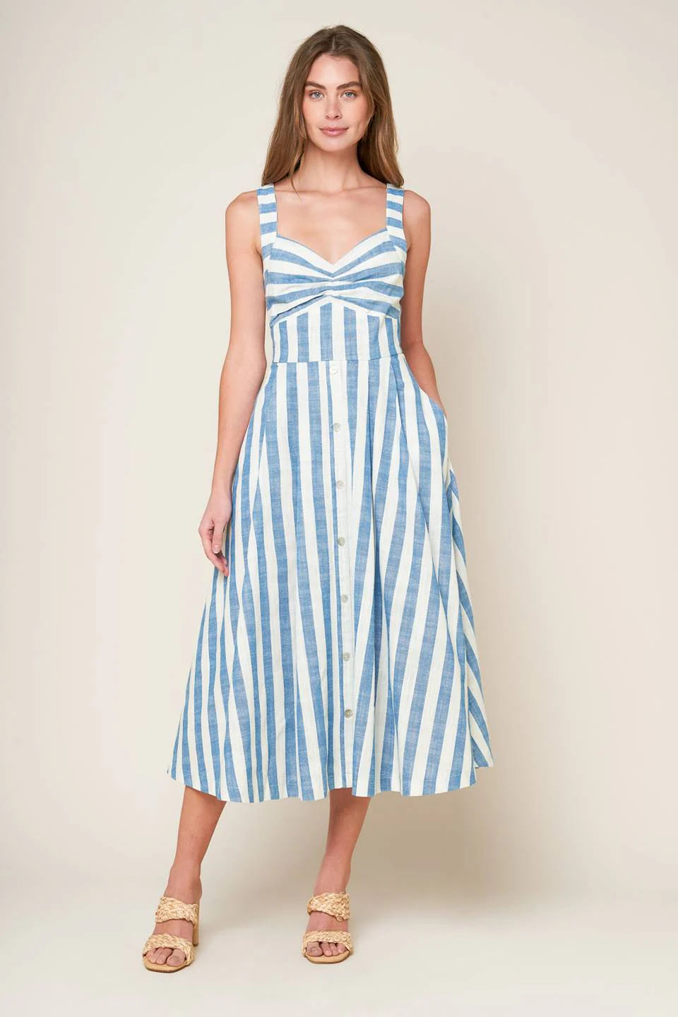 RIVERSIDE PARK BLUE STRIPE MIDI DRESS - Image 3