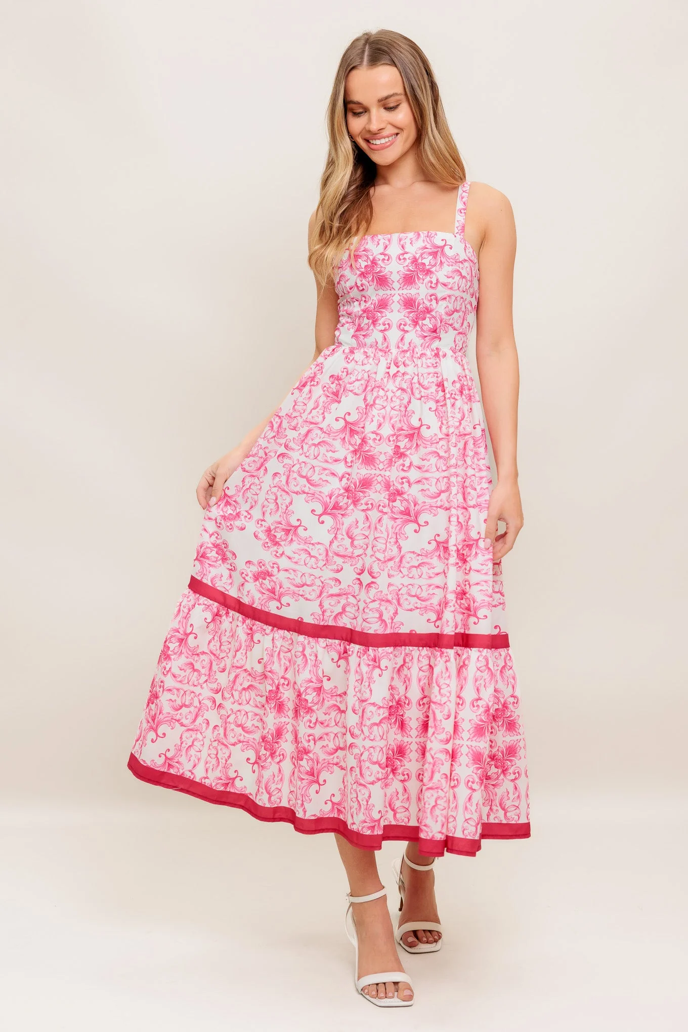 ROSALIE MIDI DRESS - PINK SCROLL PRINT - Image 4