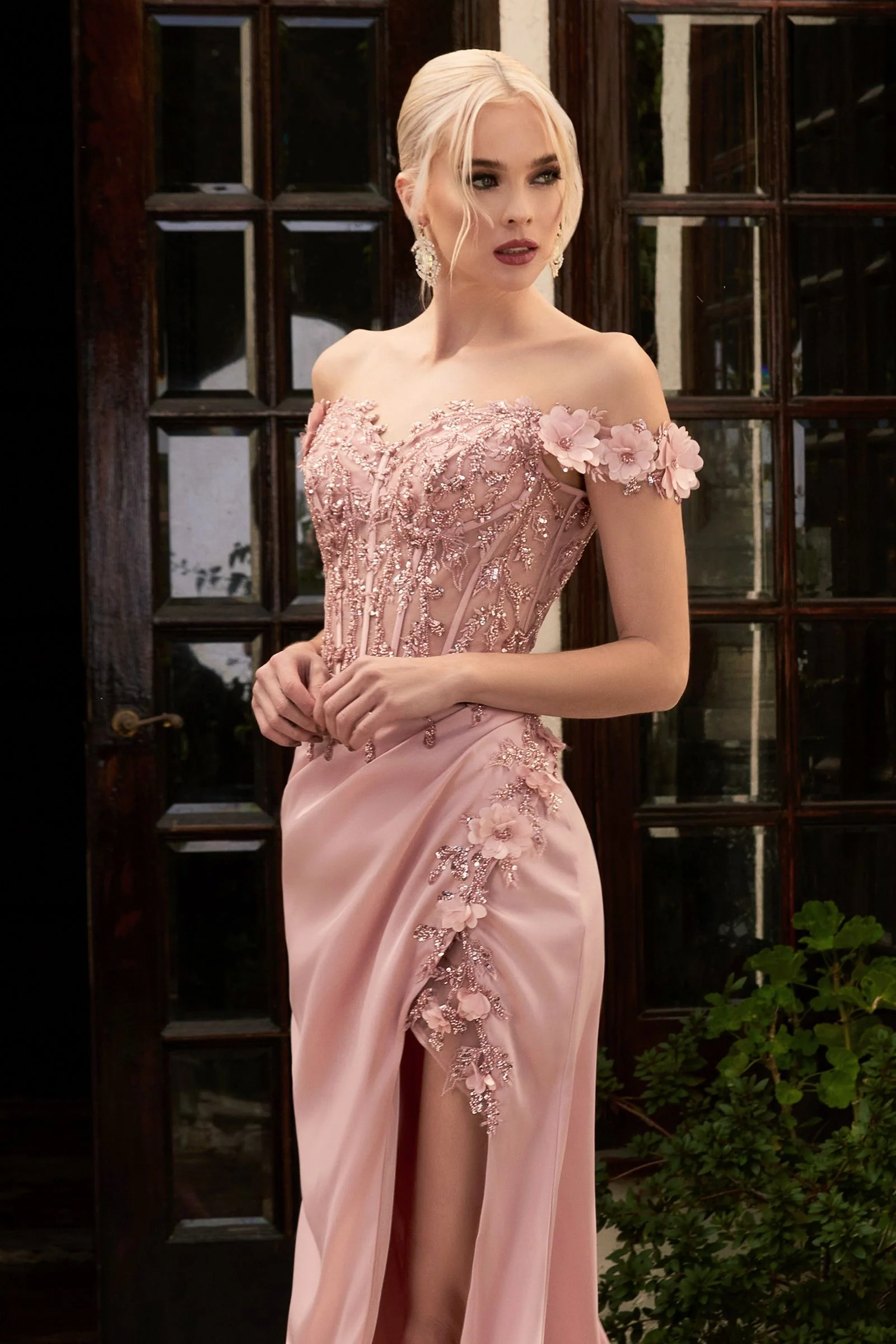 Rosaline Gown - Floral Detail Off-The-Shoulder Dress - Image 21