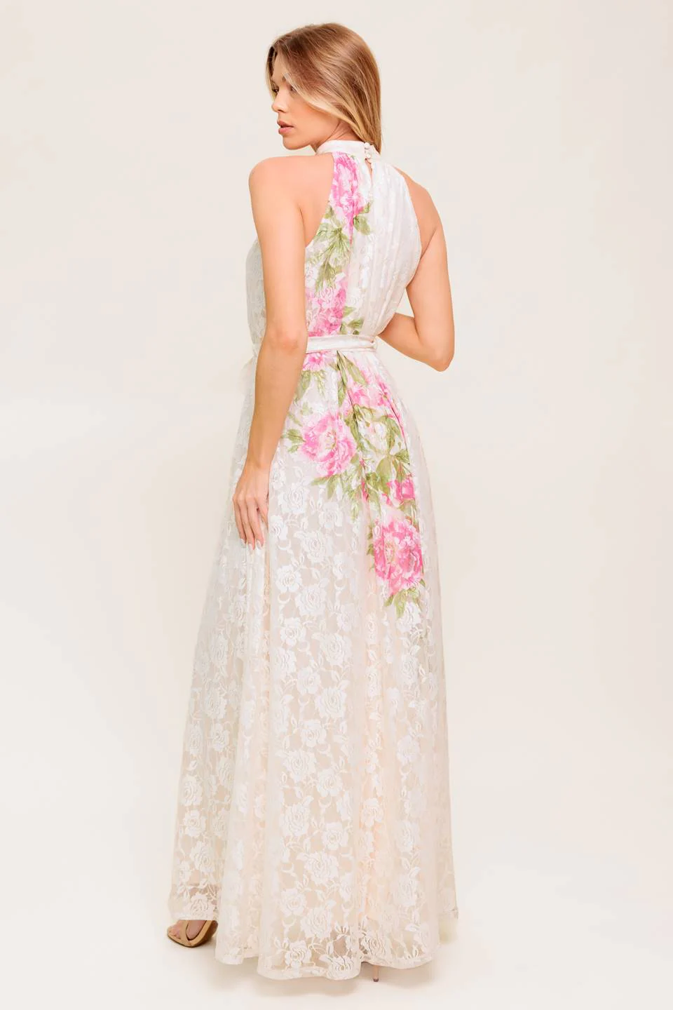 ROSE GARDEN - IVORY LACE HALTER MAXI DRESS - Image 2
