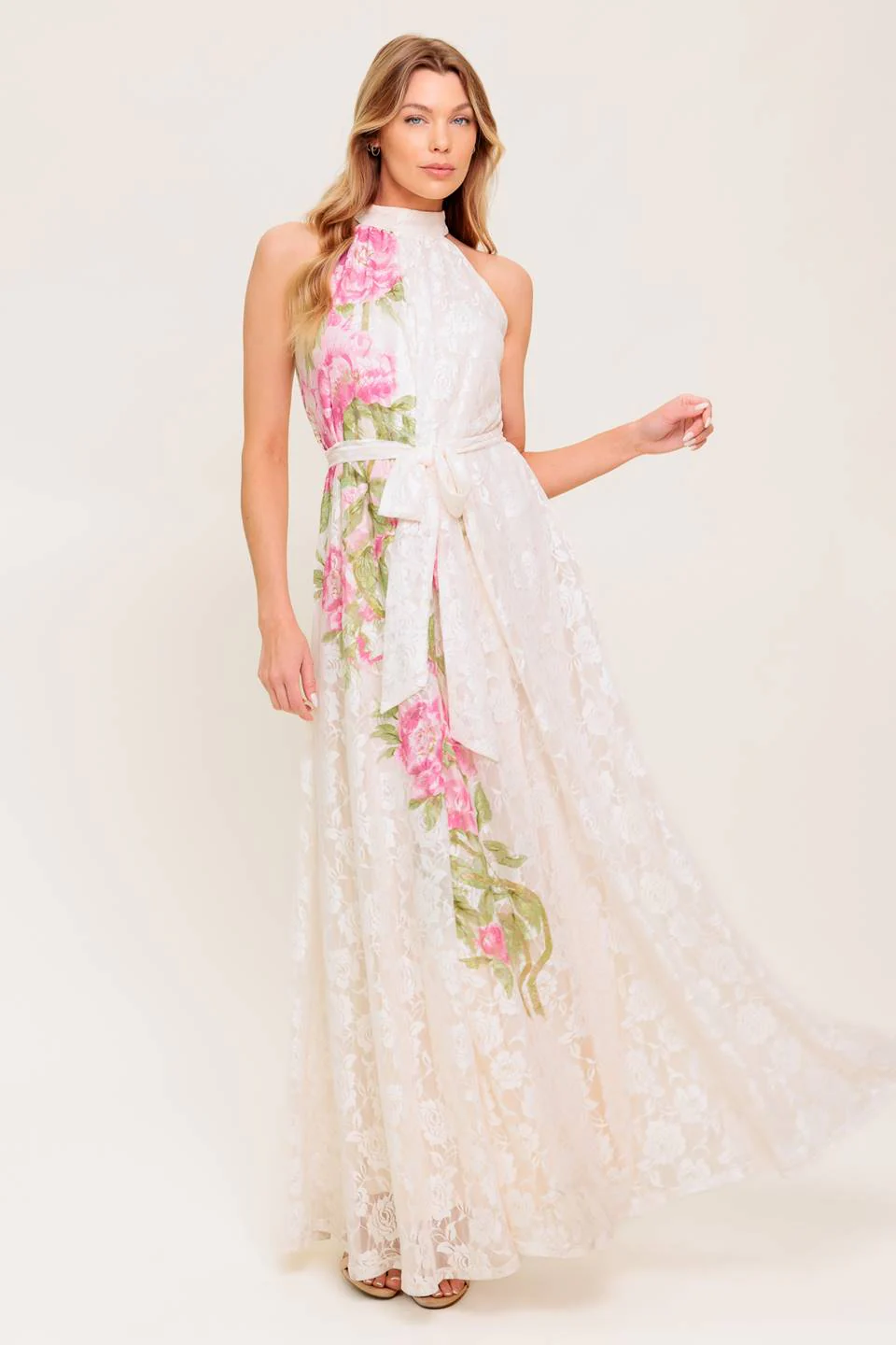 ROSE GARDEN - IVORY LACE HALTER MAXI DRESS - Image 5