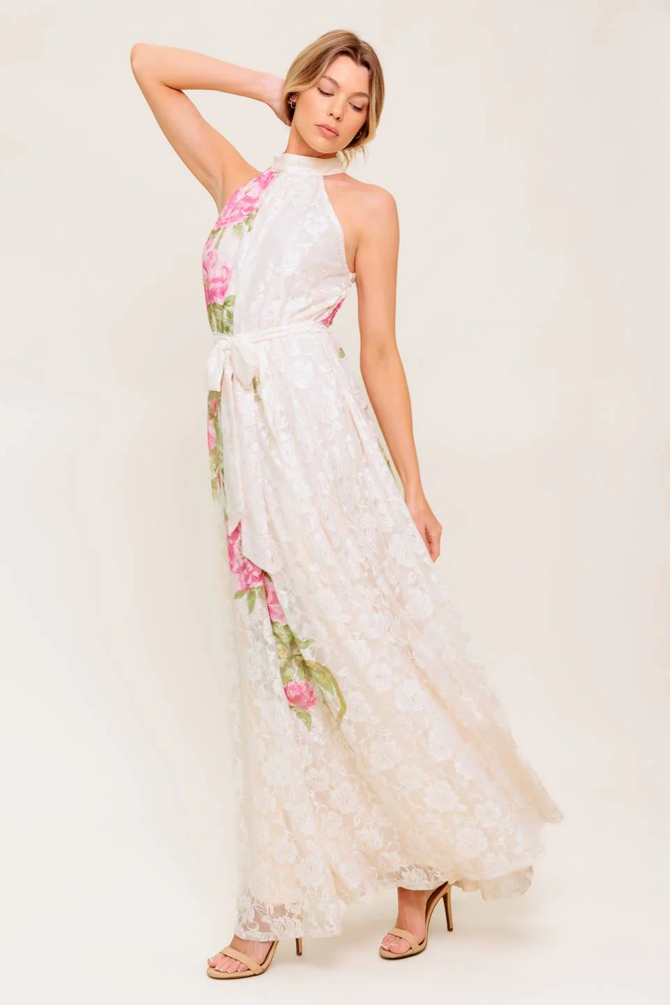 ROSE GARDEN - IVORY LACE HALTER MAXI DRESS - Image 7