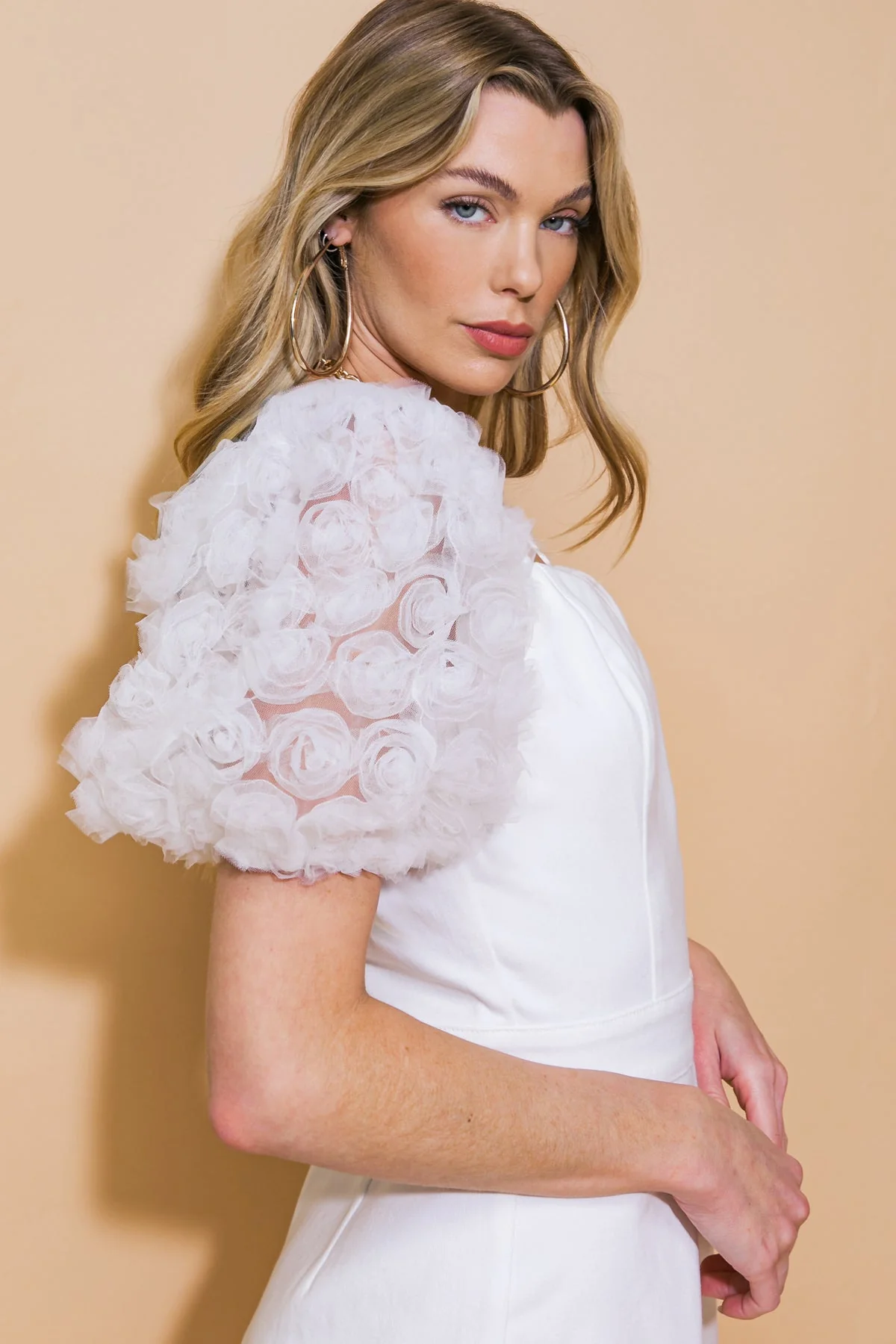 ROSETTE SLEEVE WHITE DENIM ROMPER - Image 5