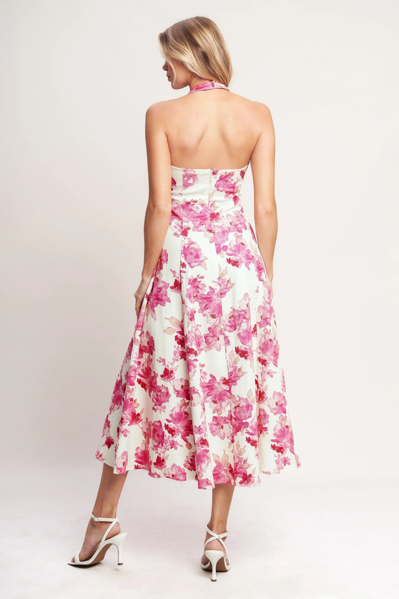 ROSY AFTERNOON PINK FLORAL HALTER MIDI DRESS - Image 2
