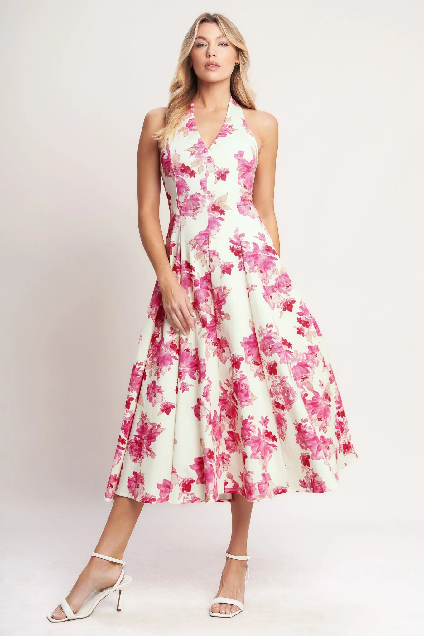 ROSY AFTERNOON PINK FLORAL HALTER MIDI DRESS - Image 3