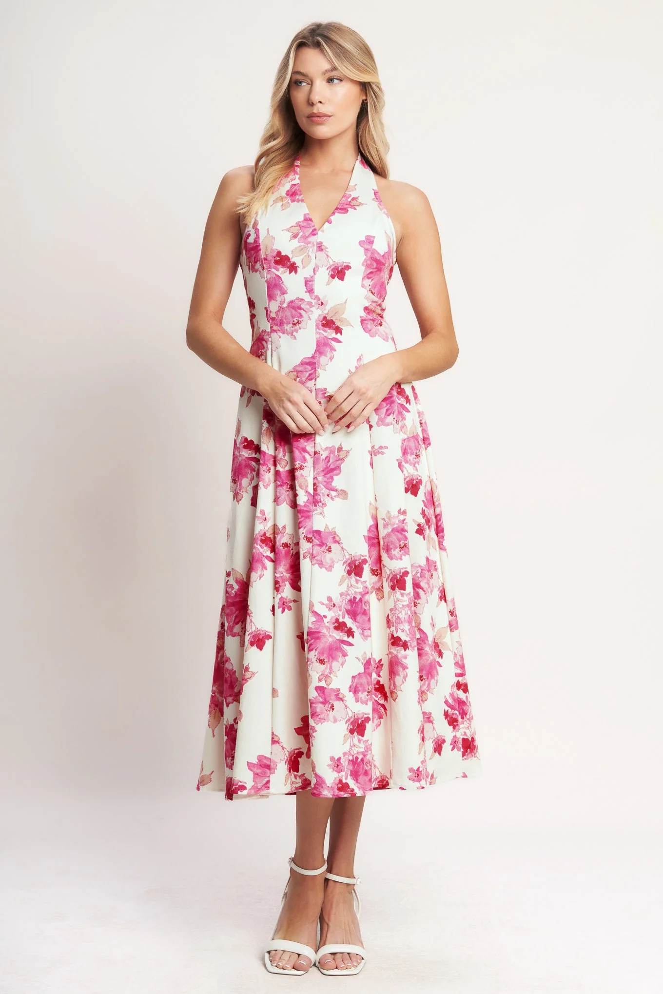 ROSY AFTERNOON PINK FLORAL HALTER MIDI DRESS - Image 5
