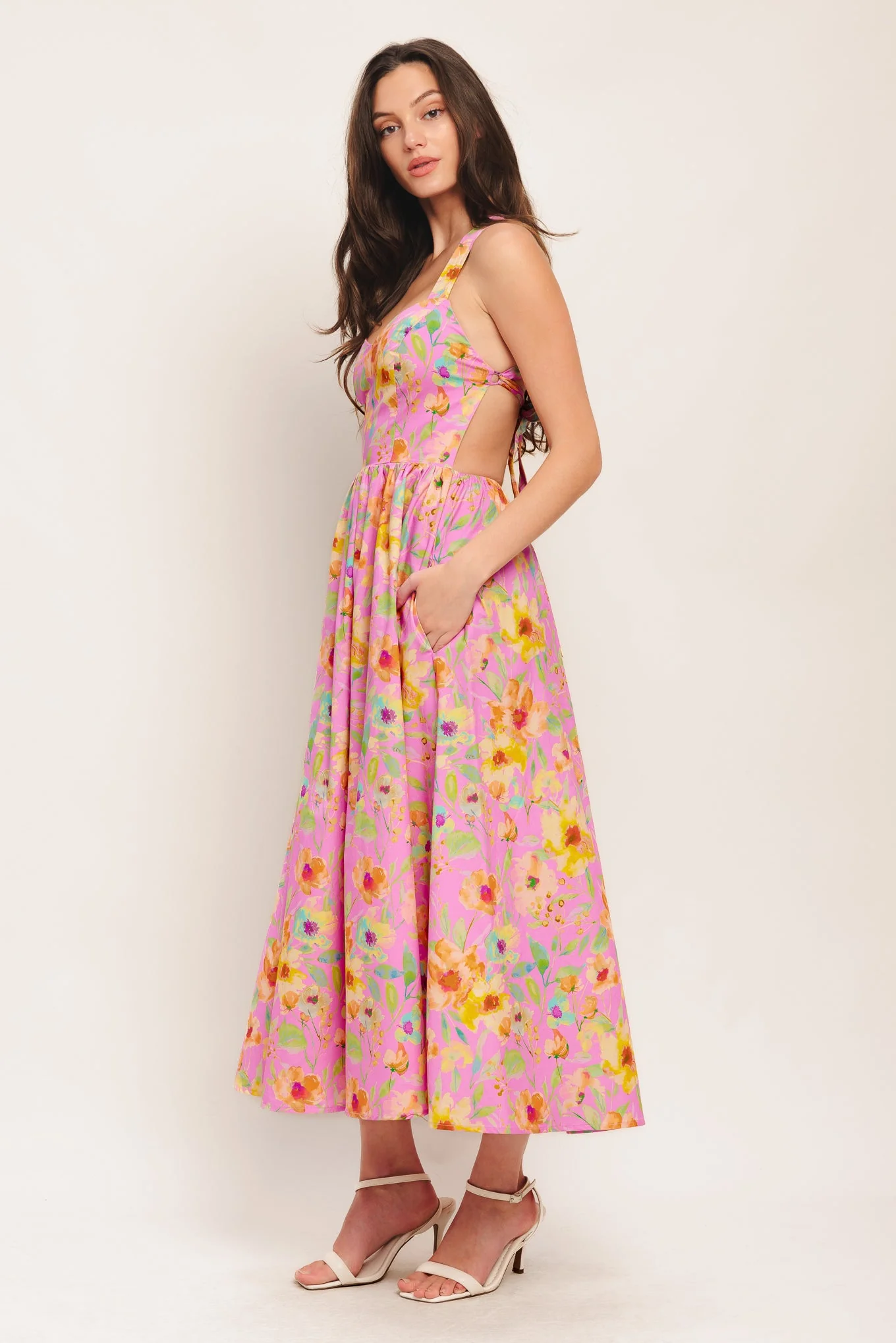ROSY DAYDREAM PINK FLORAL MIDI DRESS - Image 3