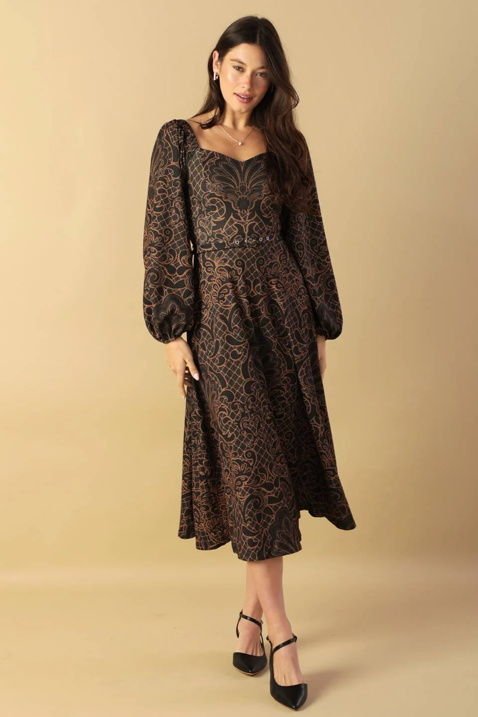 RUSTIC ALLURE BROWN MIDI DRESS - Image 3