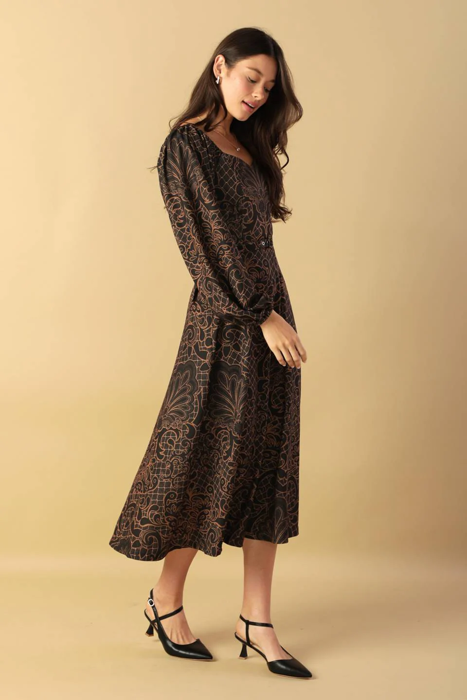RUSTIC ALLURE BROWN MIDI DRESS - Image 4