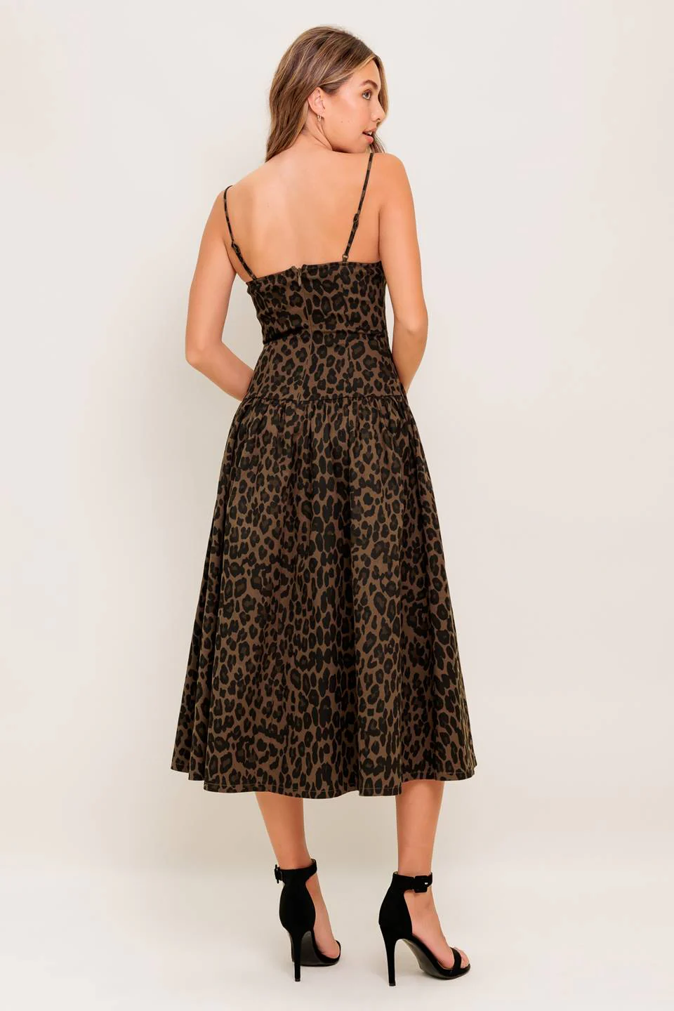 SAVANNAH DARK BROWN MIDI DRESS LEOPARD PRINT - Image 2