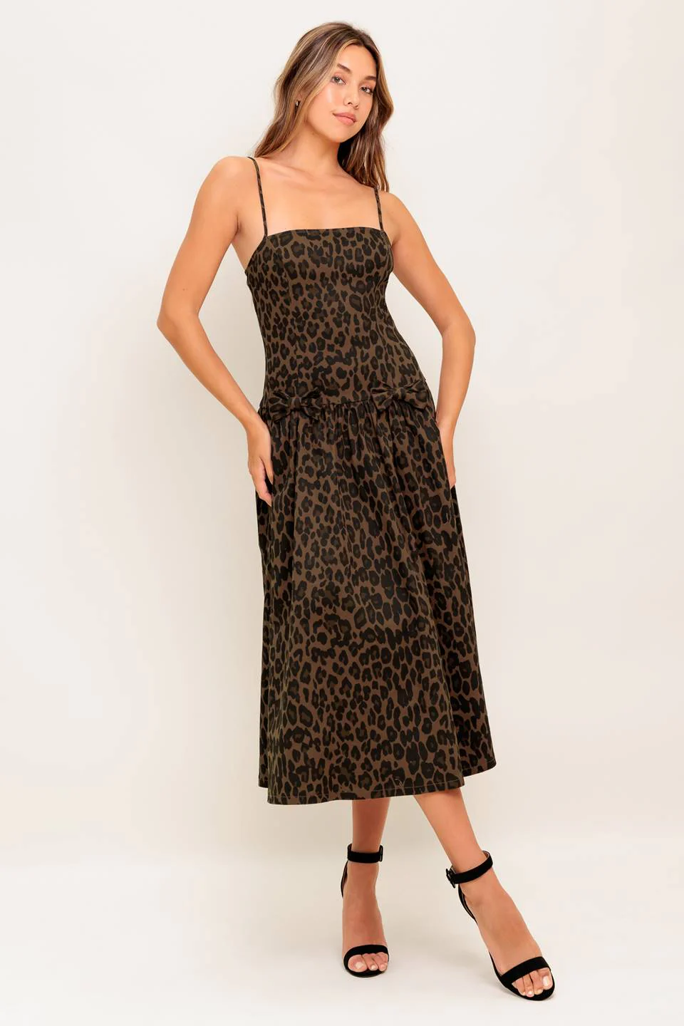 SAVANNAH DARK BROWN MIDI DRESS LEOPARD PRINT - Image 3